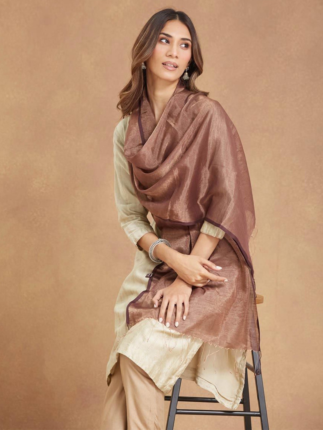 Fabindia Women Hand Woven Stole With Tasselled Border