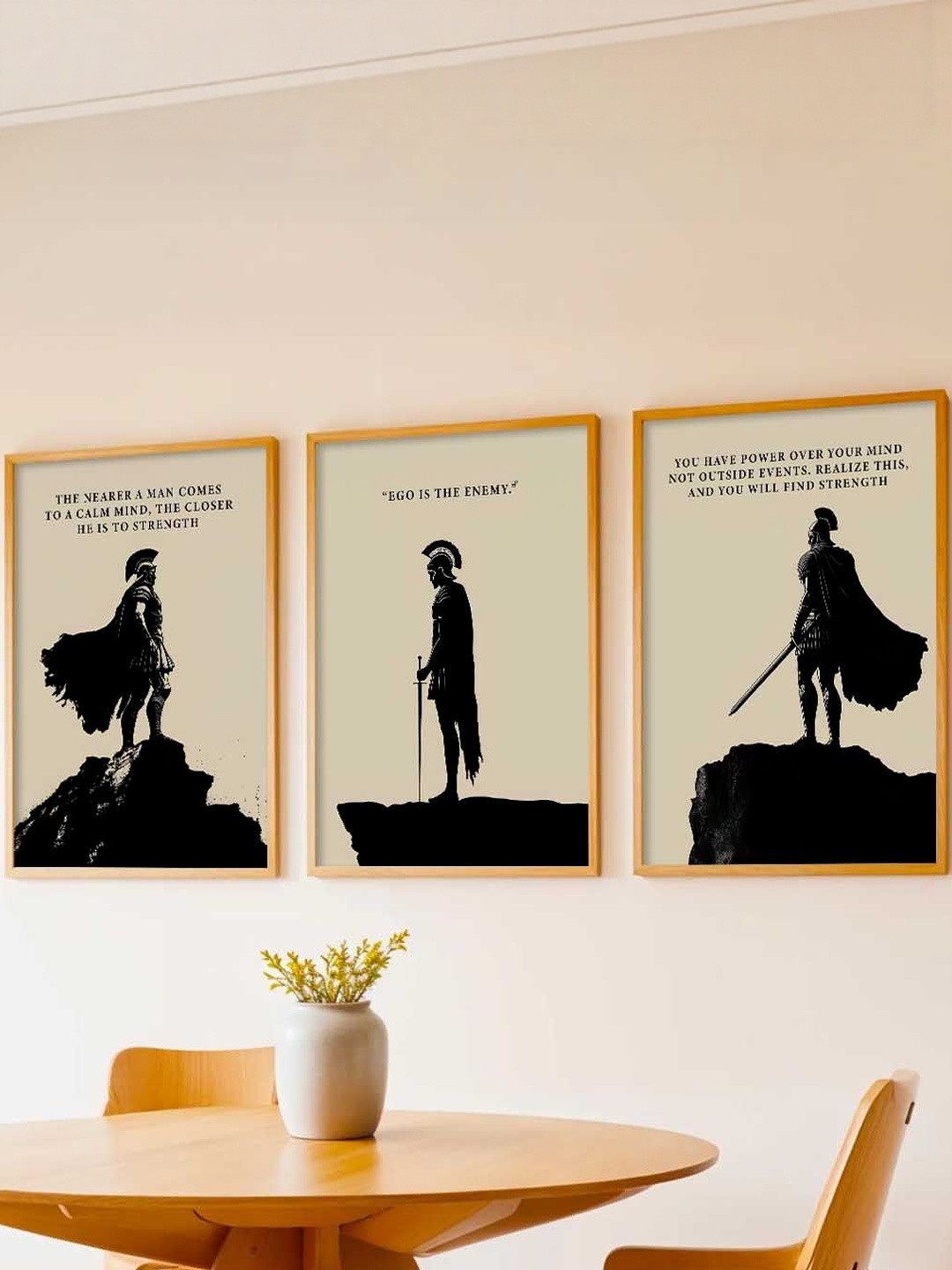 Kotart Brown Wooden 3 Pieces Wall Hallway Portrait Painting Wall Arts 13 x 17 Inch