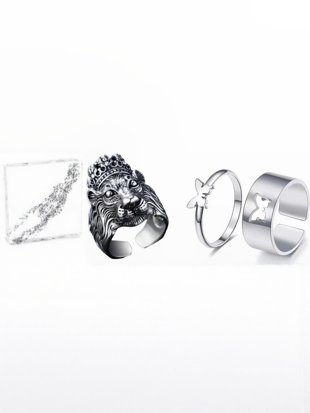 Teeragaj Set Of 3 Lion & Butterfly Shaped Adjustable Finger Rings