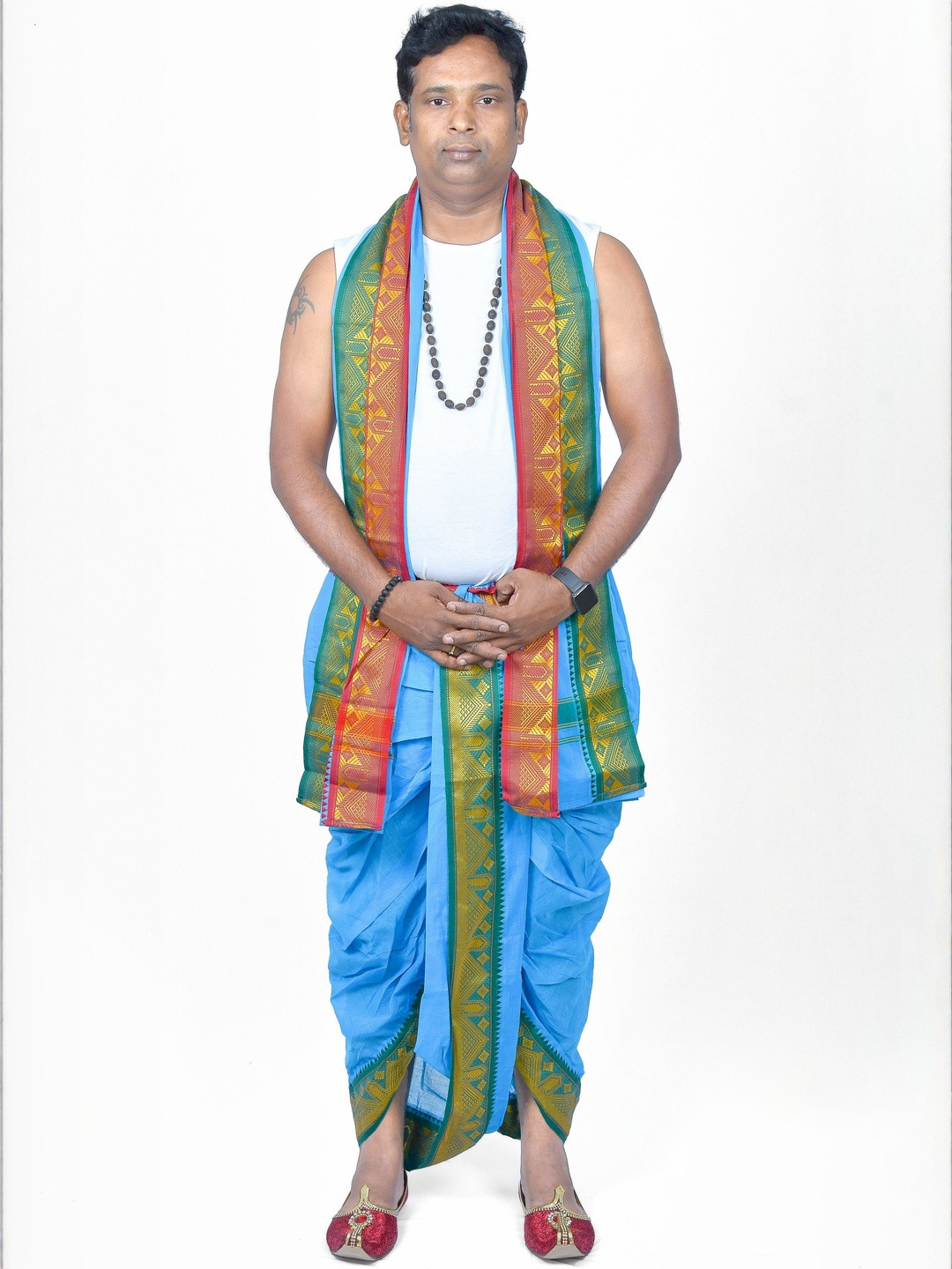 TUNI MANI Men Sky Blue & Multicolor Cotton Solid Dhoti Pant