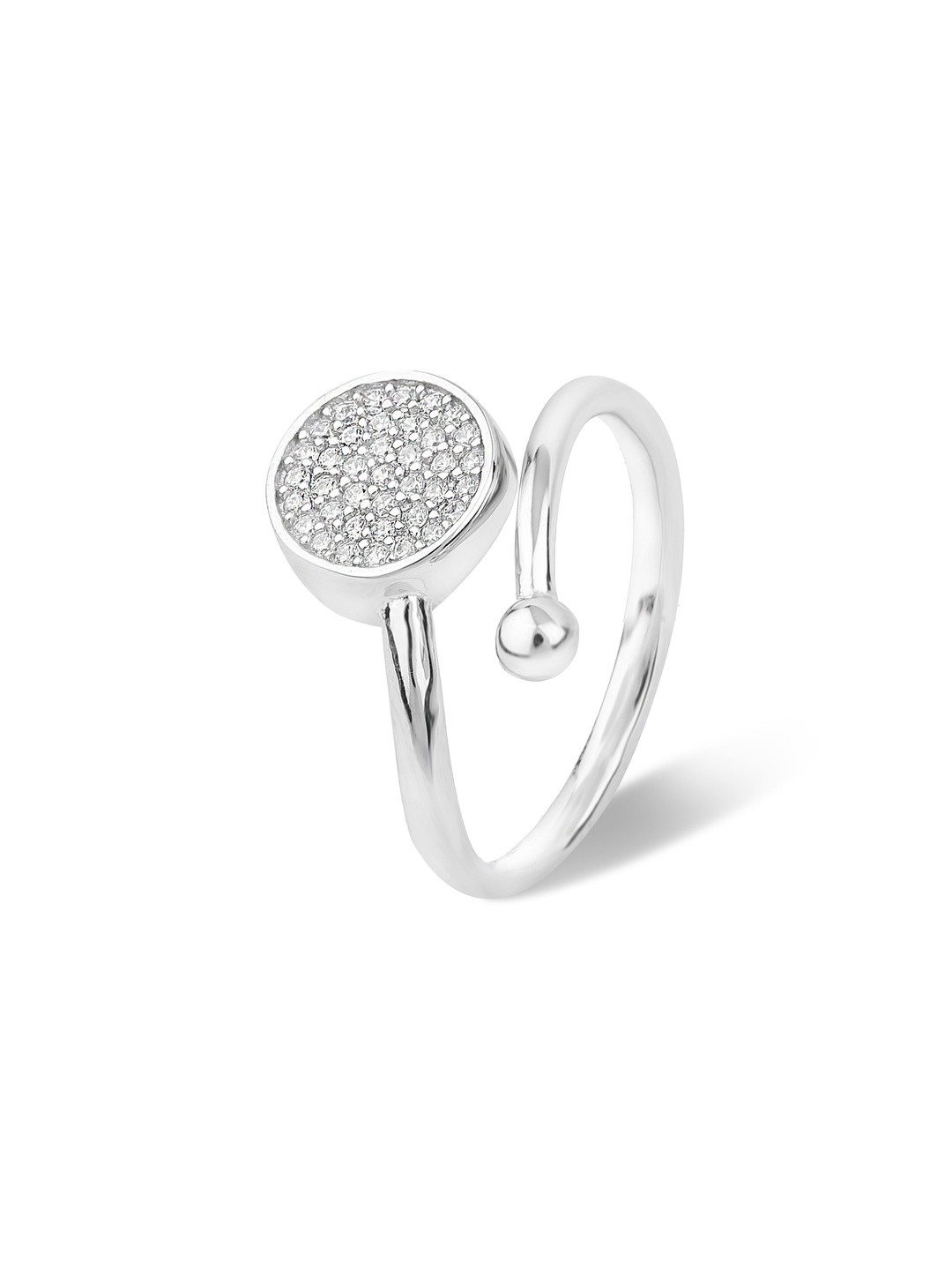 Eri 925 Sterling Silver-Plated Zirconia Studded Adjustable Round Finger Ring