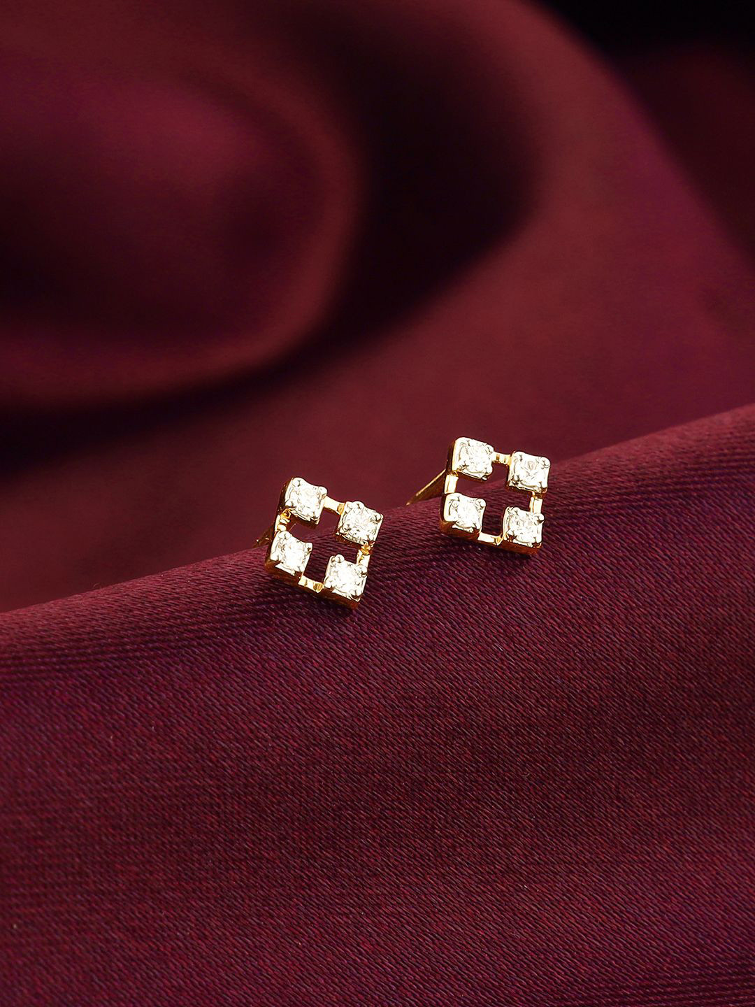 GIVA Women 14KT Rhombus Diamond Stud Earrings-0.716 gms