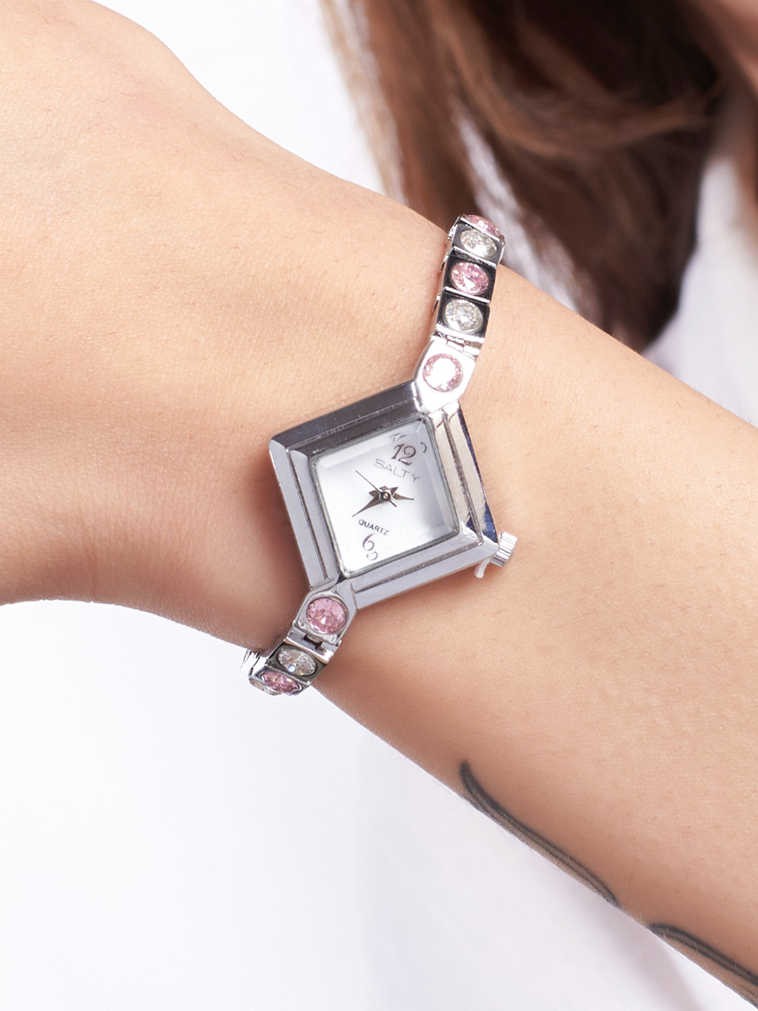 SALTY Women Square Dial Crystal Watch WT-S-0014-S-PK-WH