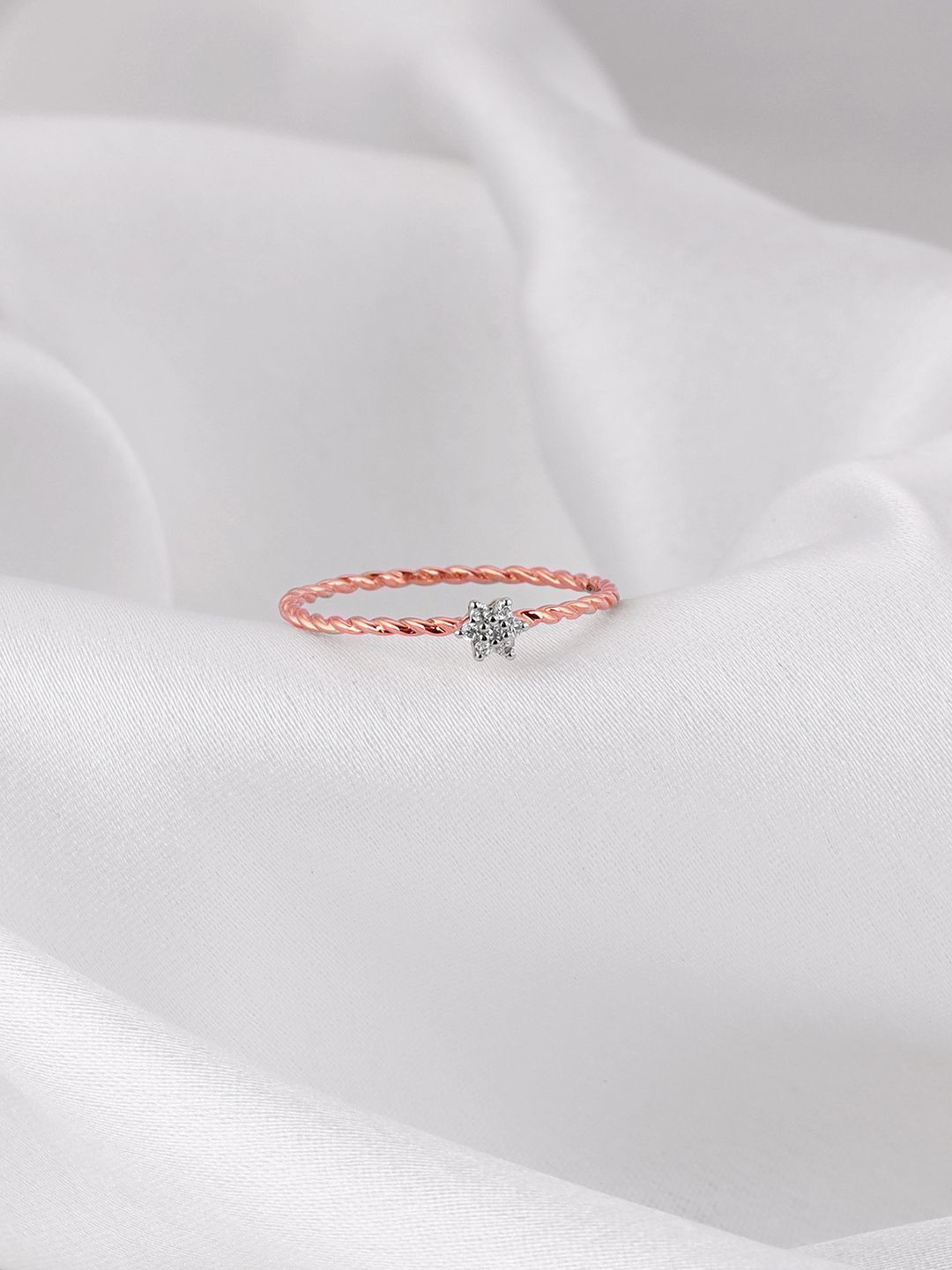 GIVA 14K Rose Gold Diamond Stone Studded Finger Ring-0.69 gms