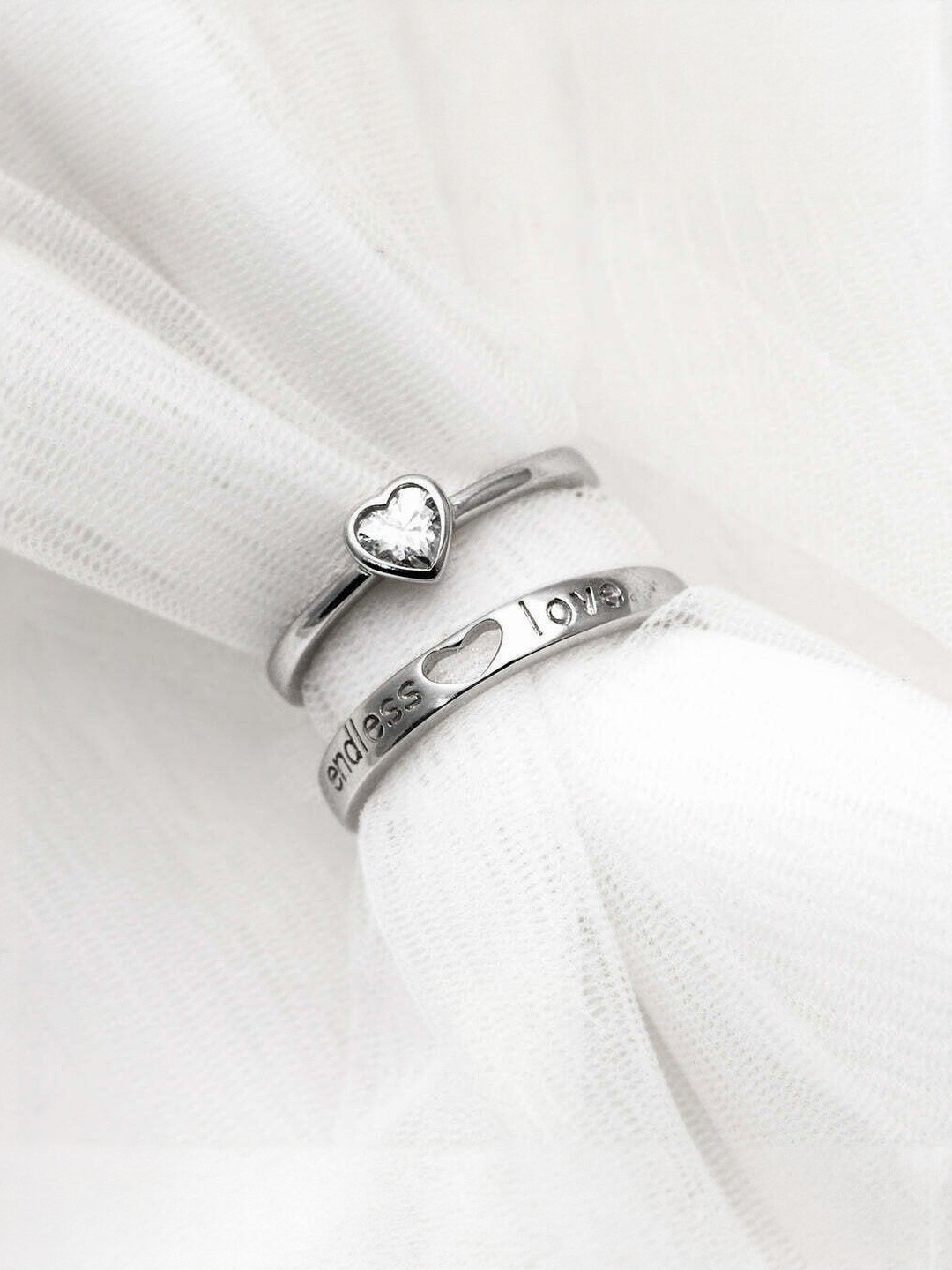 Teeragaj Set Of 2 Embrace Heart Couple Adjustable Finger Ring