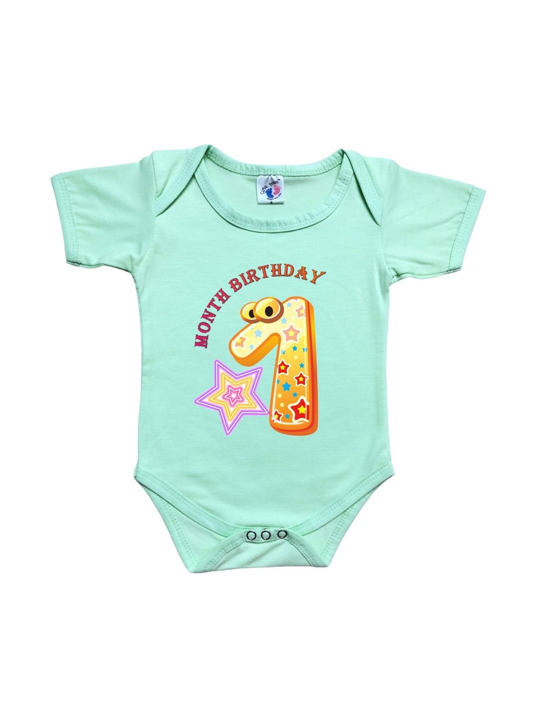 Cute Pals Infants Monthly Milestone One Month Birthday Printed Cotton Onesie Bodysuit