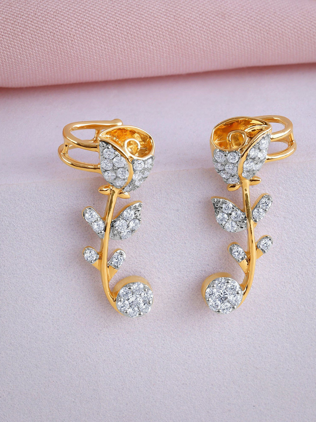 GIVA Women 18 Kt Gold Rosette Lab Grown Diamond Earrings-3.56 gms