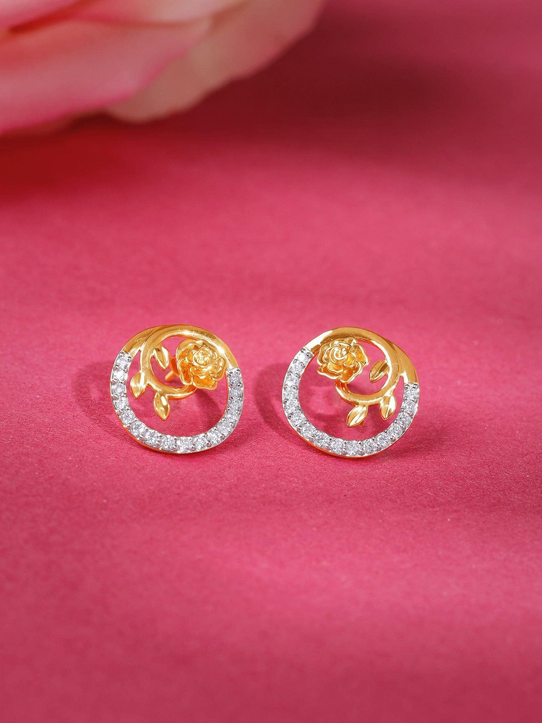 GIVA Women 14Kt Yellow Gold Lab Grown Rossy Stud Diamond Earrings-2.875 gms