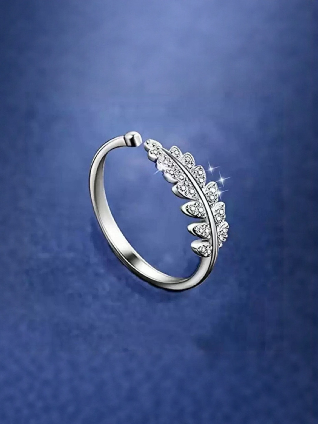 Teeragaj Leaf Stone Studded Adjustable Finger Ring