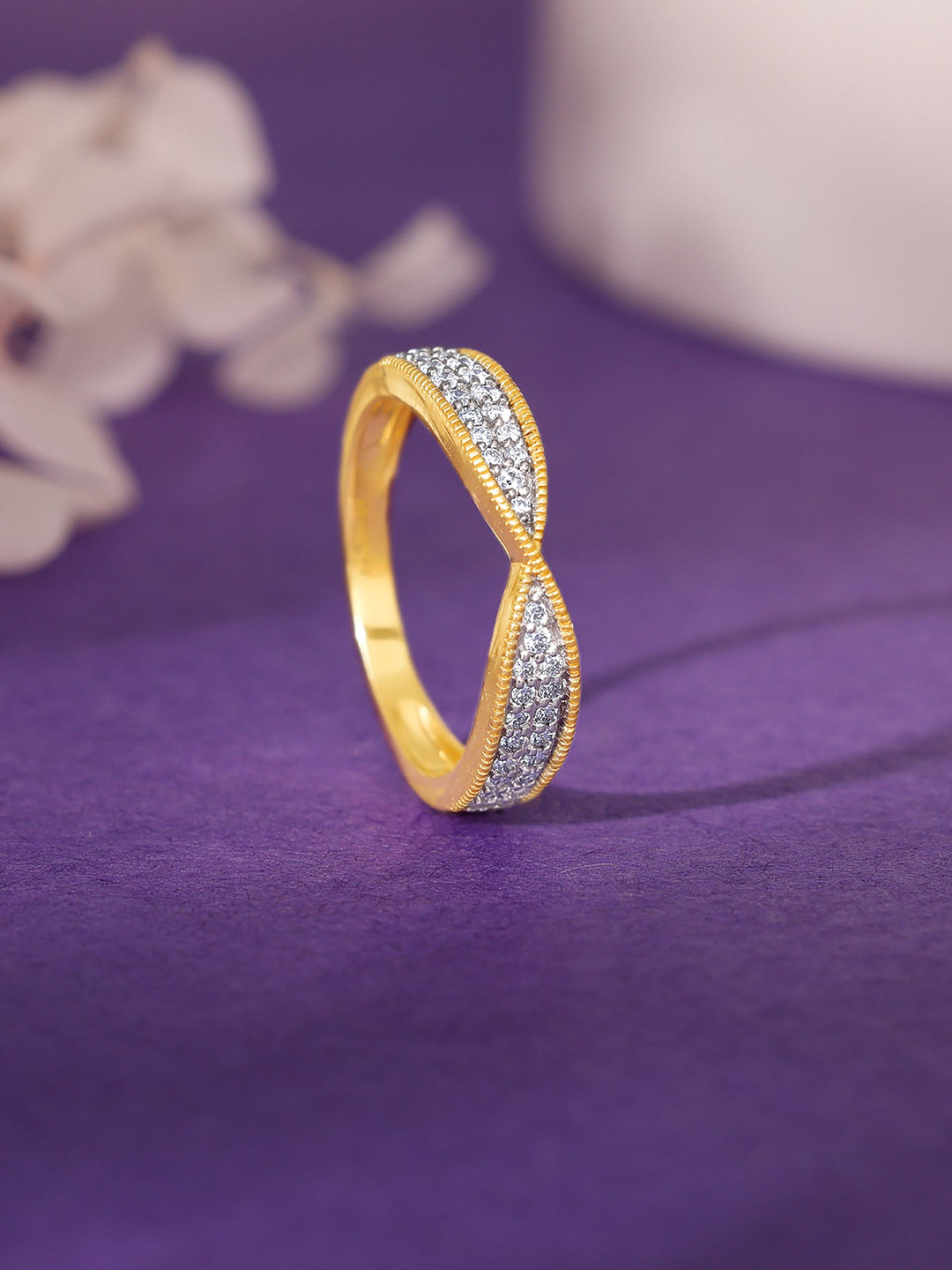 GIVA Women 2.4 Gm Gold Twined Desire Diamond 0.26 Kt Ring-2.335 gms