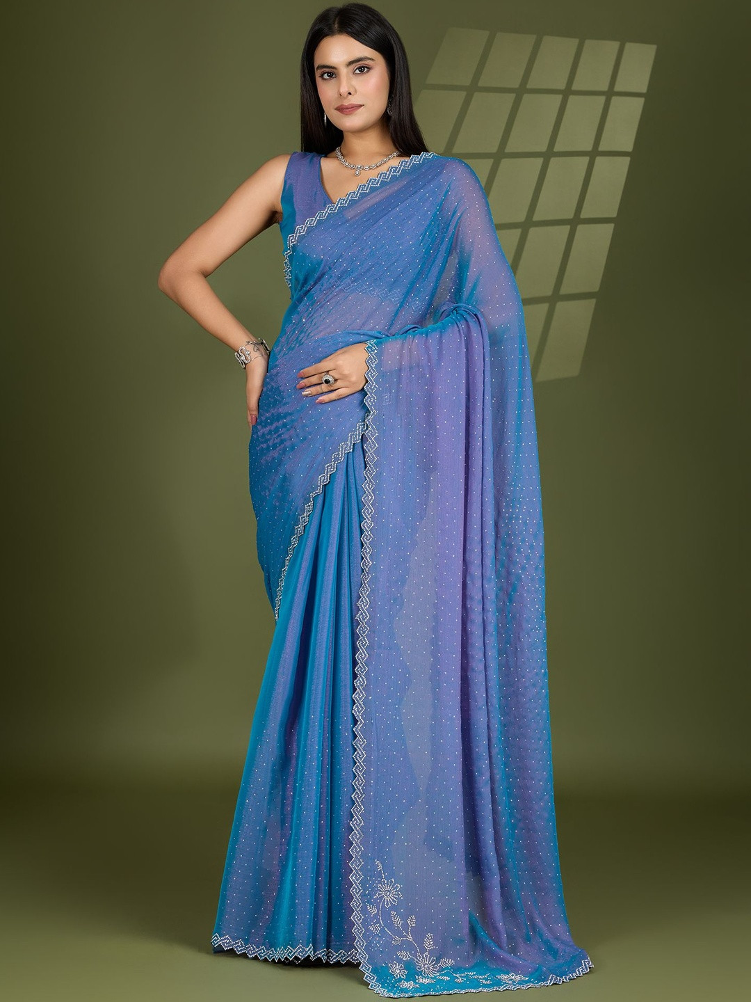 all about you Woman Embellished Beads and Stones Poly Chiffon Designer Saree