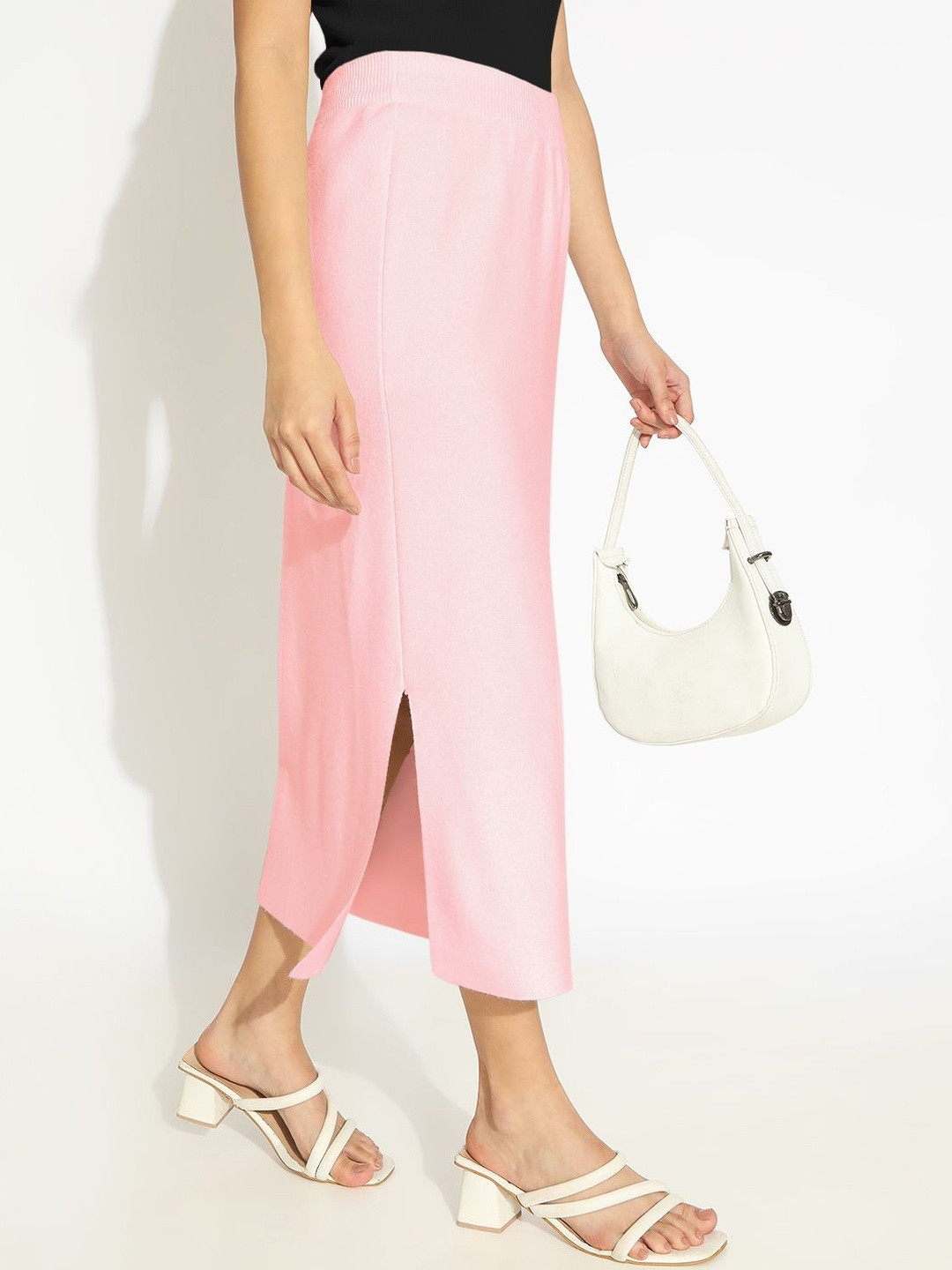 SHOWOFF Women Knit Pink Straight Midi Skirt