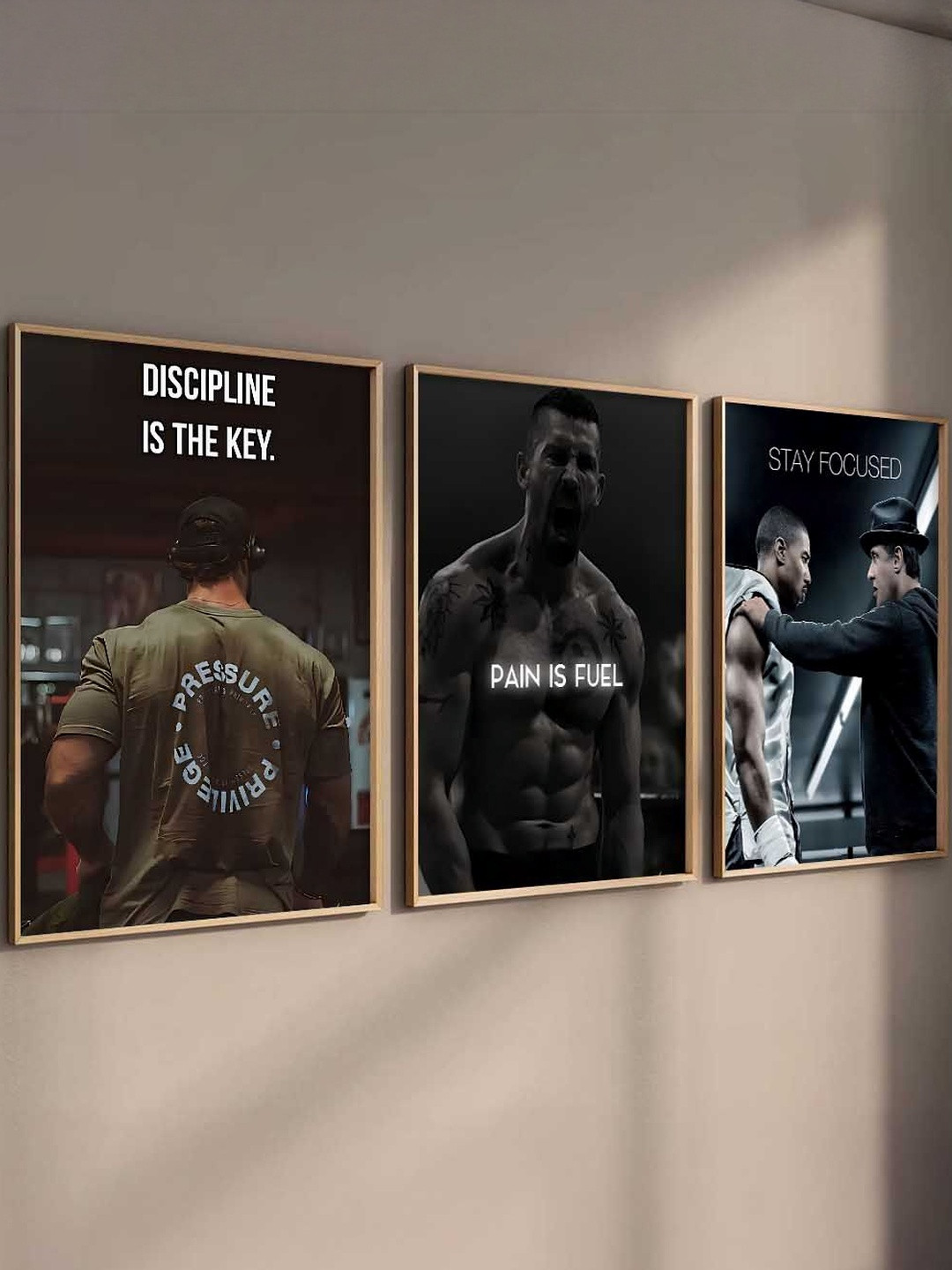 Kotart Grey 3 Pieces Bodybuilding Motivational Wooden Rectangle Wall Arts-13X17 Inch