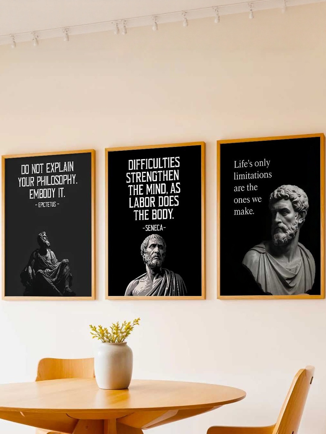Kotart Brown & Black 3 Pieces Philosophy Art Printed Wooden Wall Arts