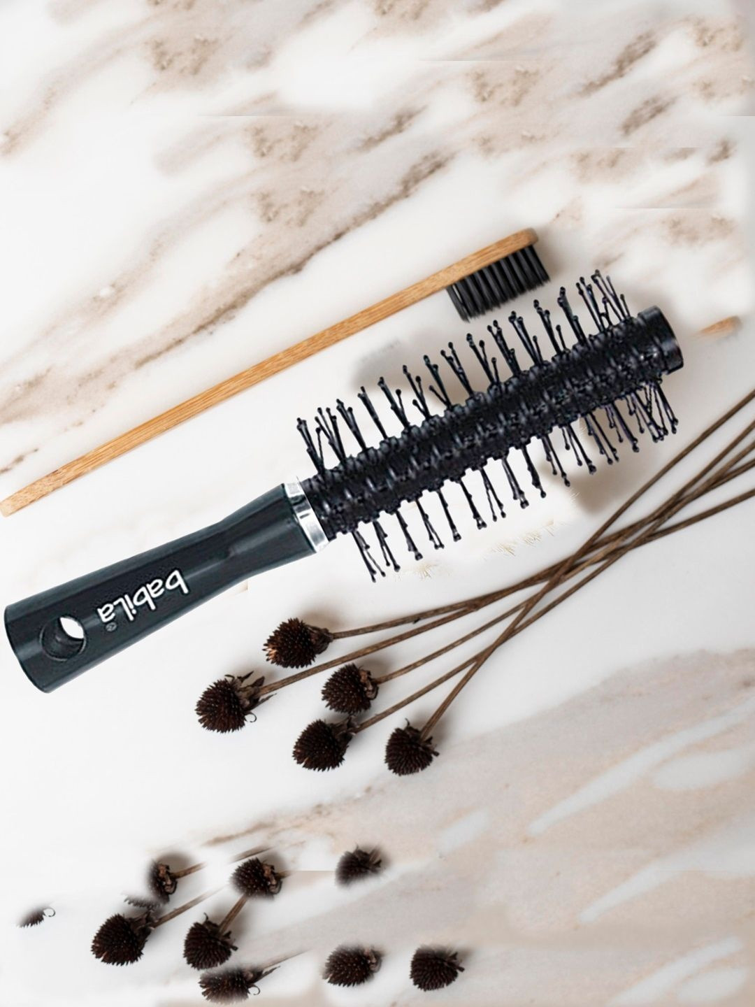 babila Compact Round Hair Brush - Black - HBC-V6