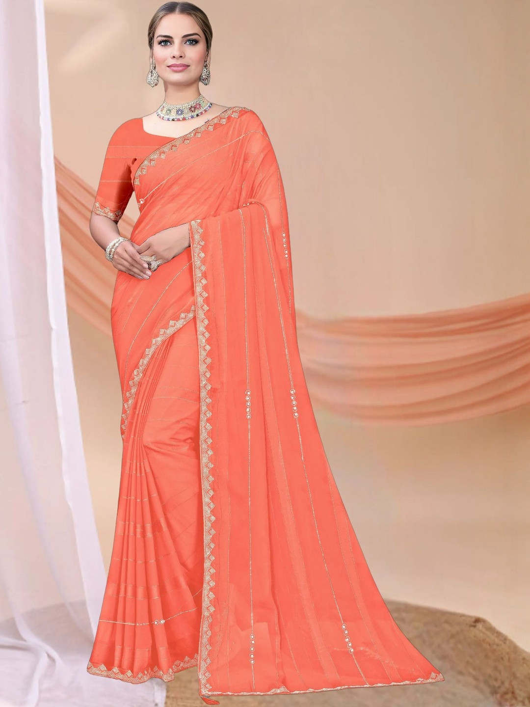 DESI RIWAAZ Woven Design Zari Pure Georgette Fashion Saree