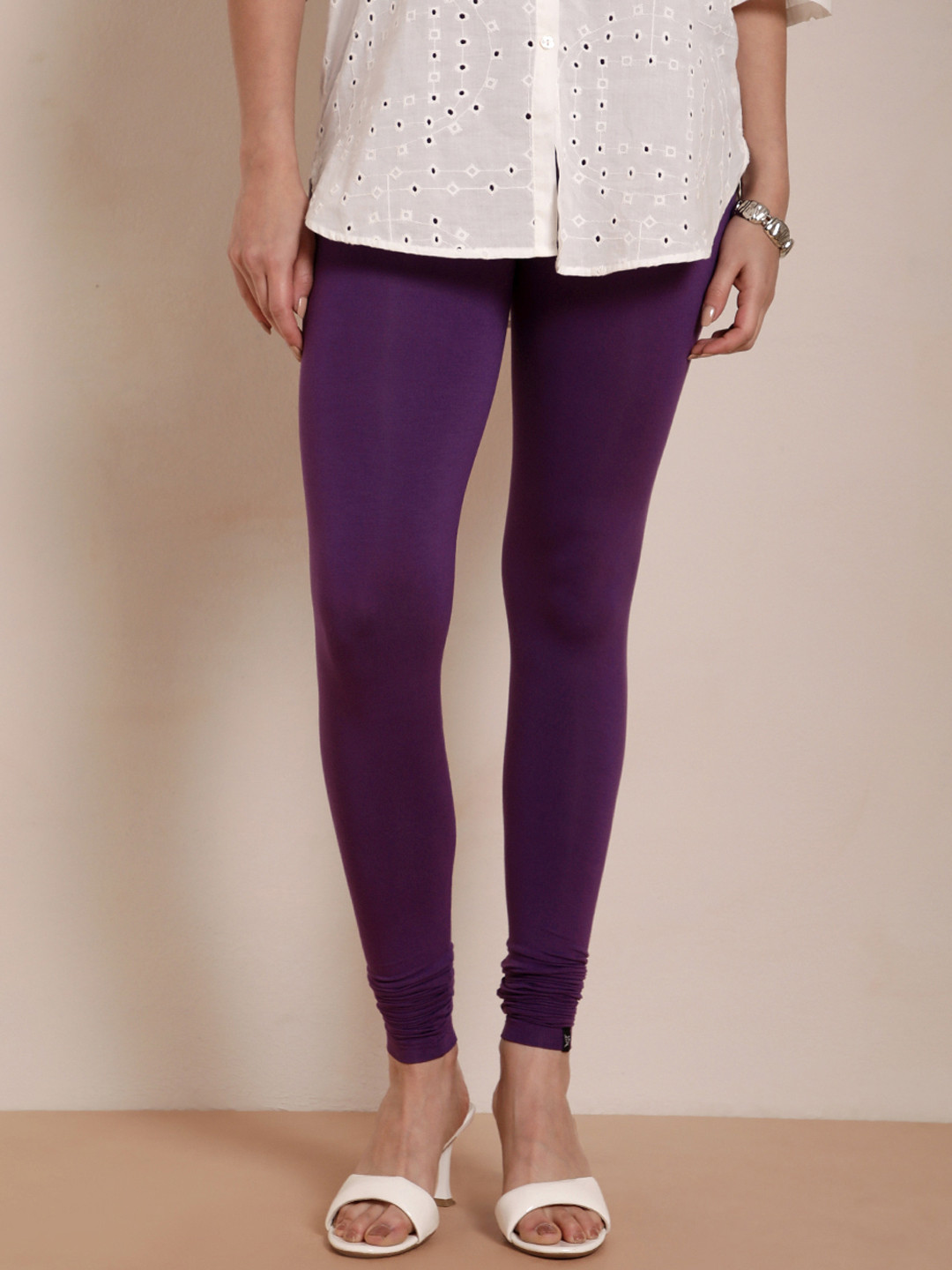 TWIN BIRDS Women Purple Solid Churidar-Length Leggings