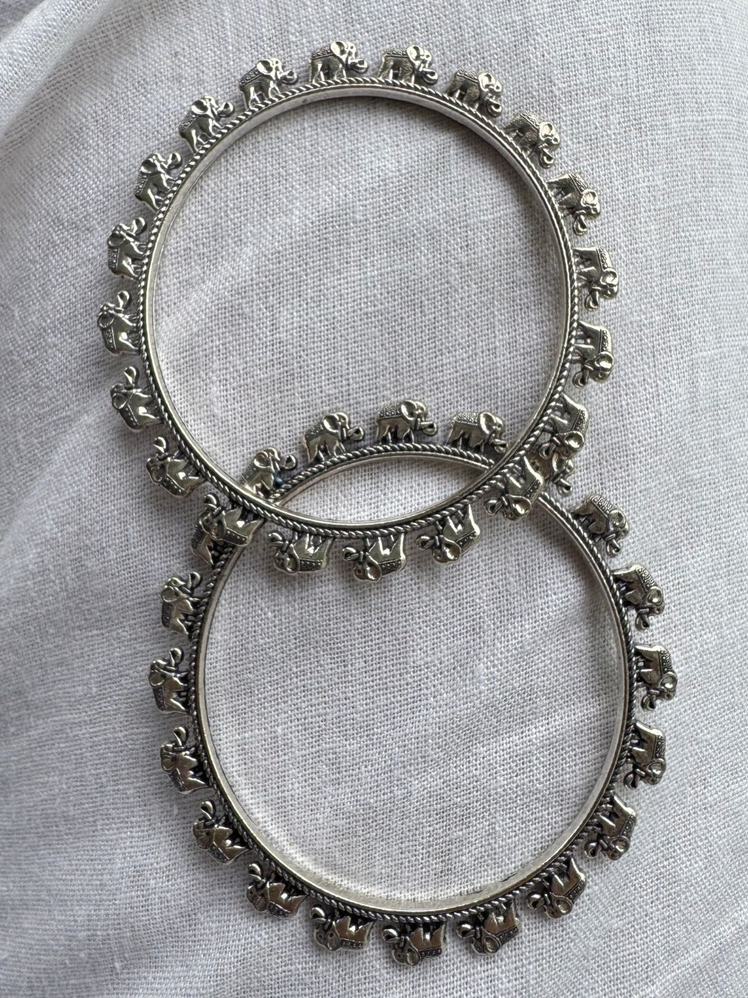 THE NAKHRA STORE Set Of 2 Elephant Oxidised Bangles