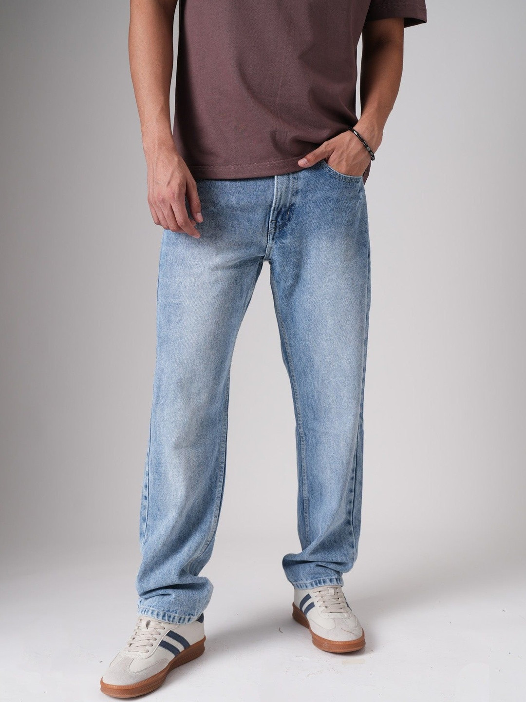 Underrated Club Light Blue Men's Semi Distressed Straight Jeans