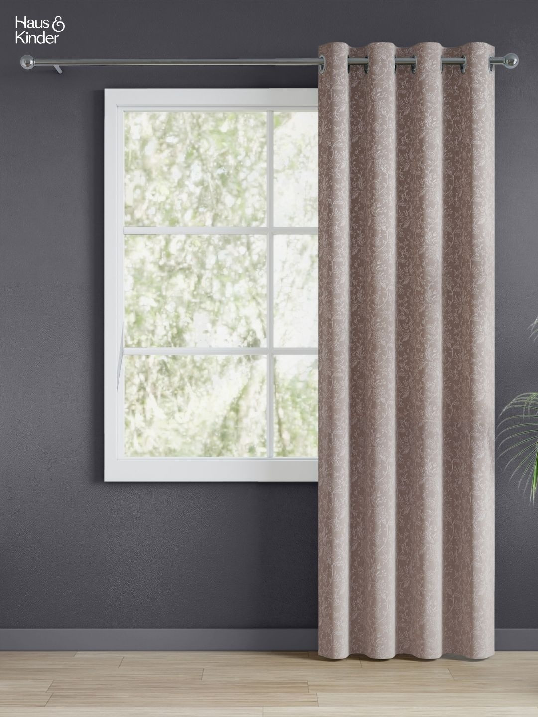 haus & kinder Shadow Garden Brown Floral Printed Jacquard Room Darkening Door Curtain