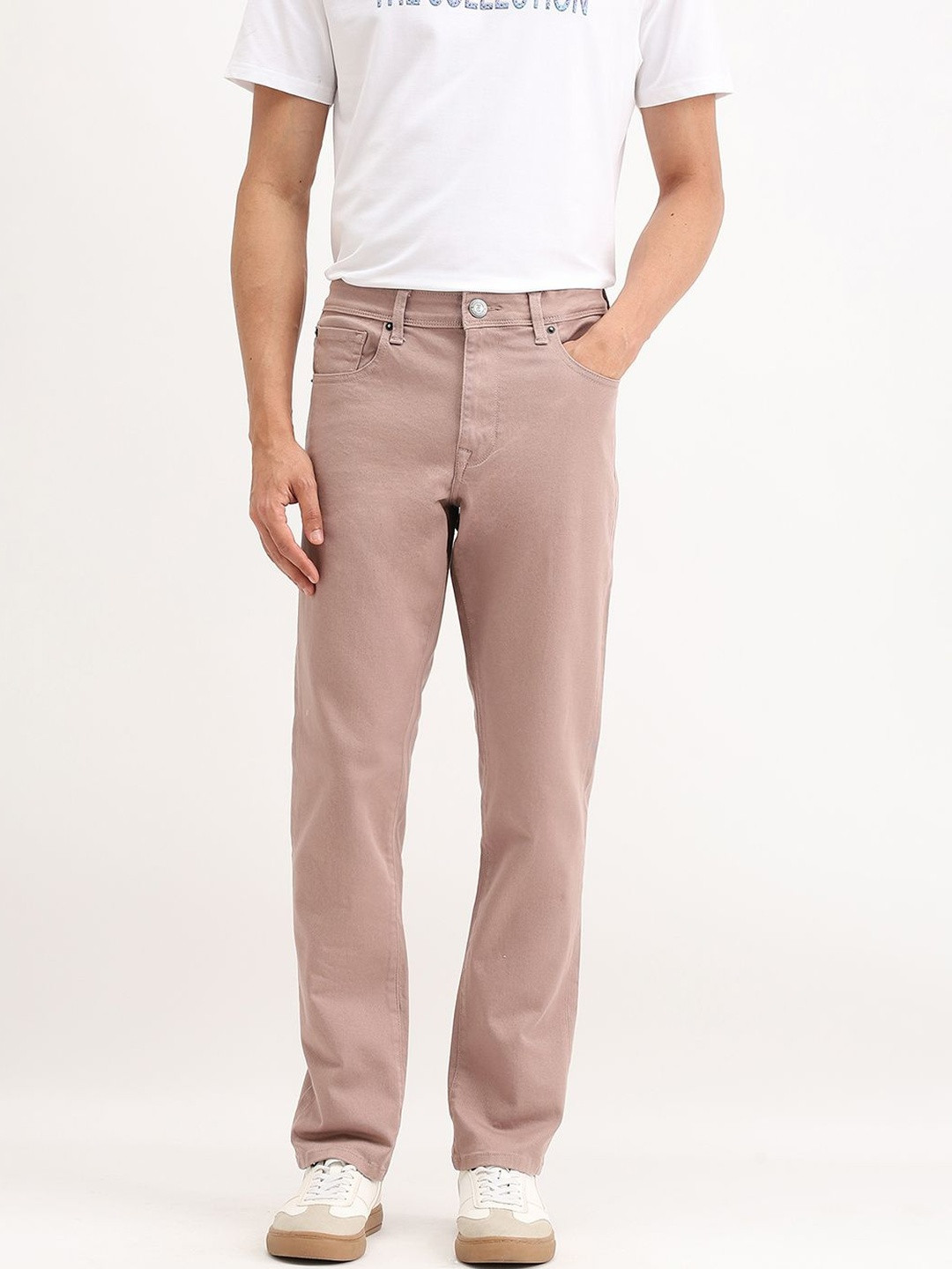 The Collection Men Dalmino Dusty Pink Comfort Regular Fit Mid-Rise Jeans