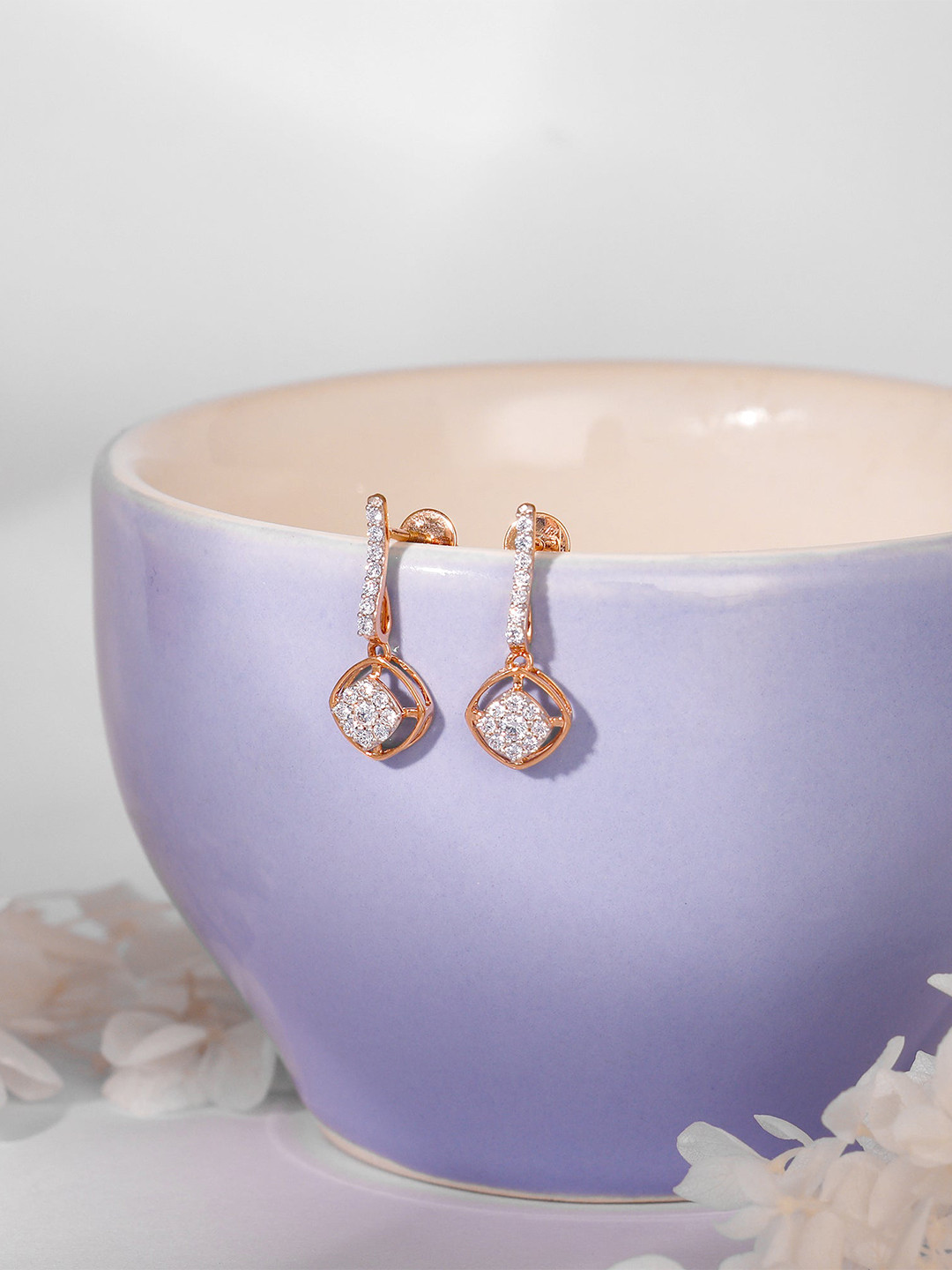 GIVA Rose Gold Delicate Shine Diamond Earrings-1.87 gms