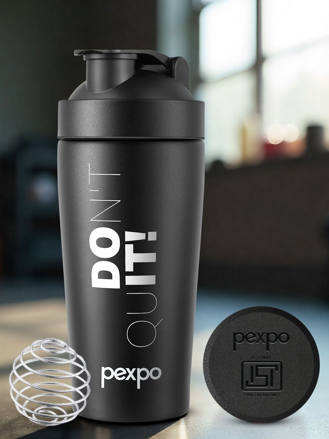 Pexpo Kayo Plus Black Printed Stainless Steel Single Wall Vacuum Gym Shaker -800 ml