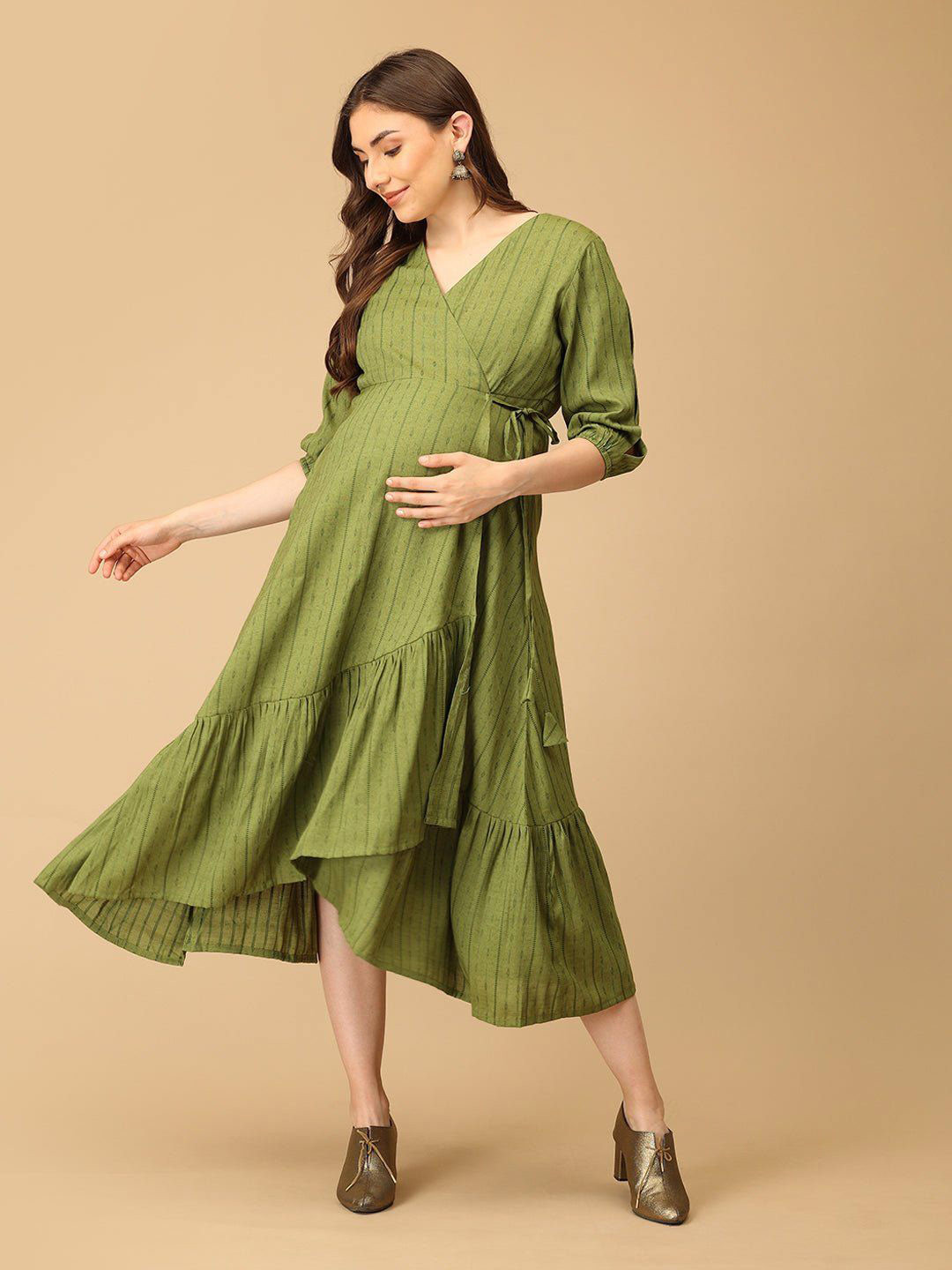The Mom Store Ruffled Maternity Midi Dress