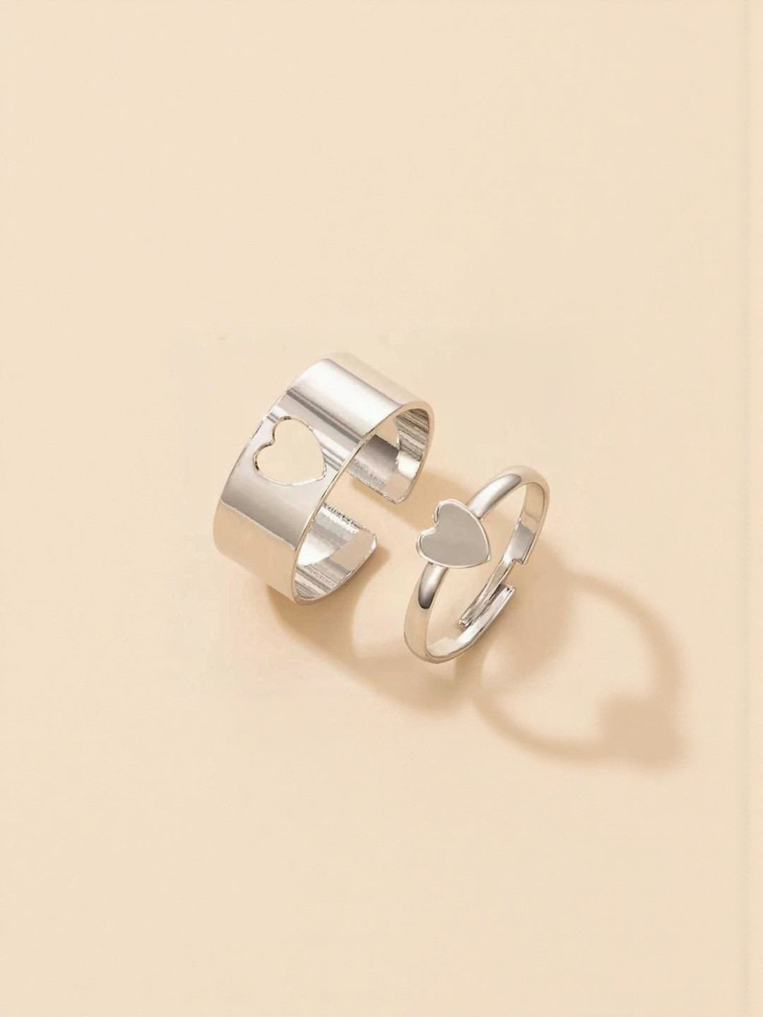 Teeragaj Set Of 2 Heart Shape Adjustable Couple Finger Rings