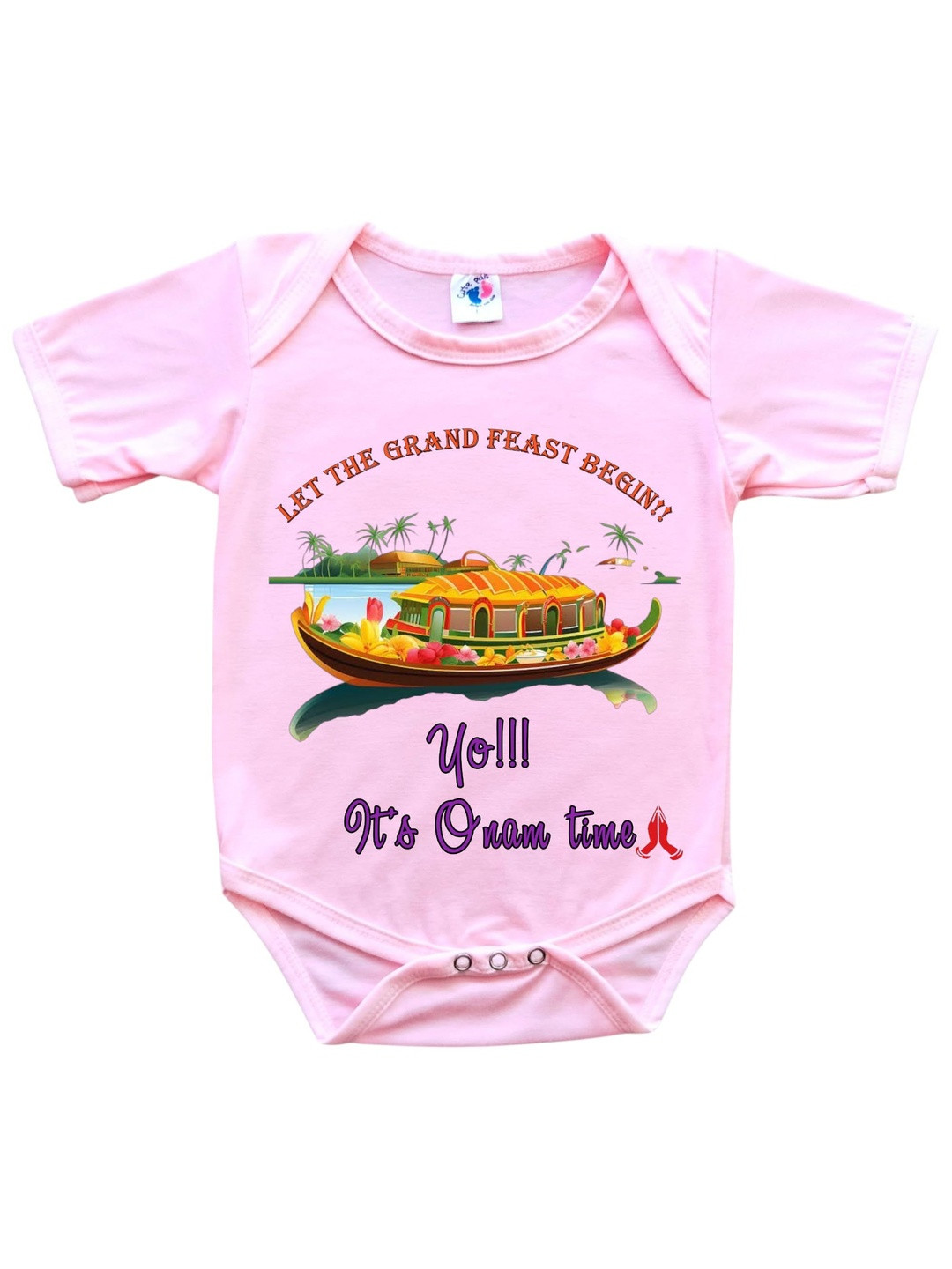 Cute Pals Pink Happy Onam Printed Dress Romper Bodysuit