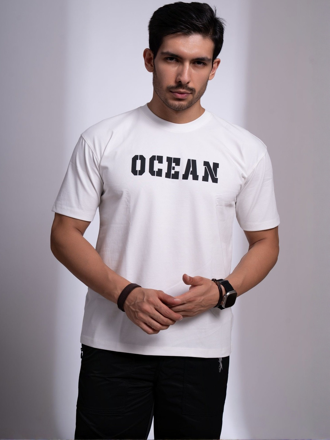 nostrum Ocean Typography Printed Short Sleeves Cotton Regular Fit T-shirt