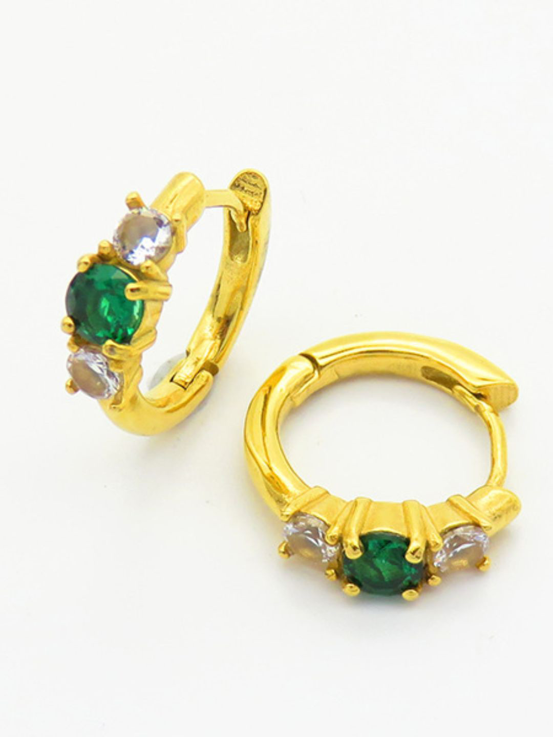 ShopSiiri Prism Glow Gold Plated Hoops Green 925 Silver