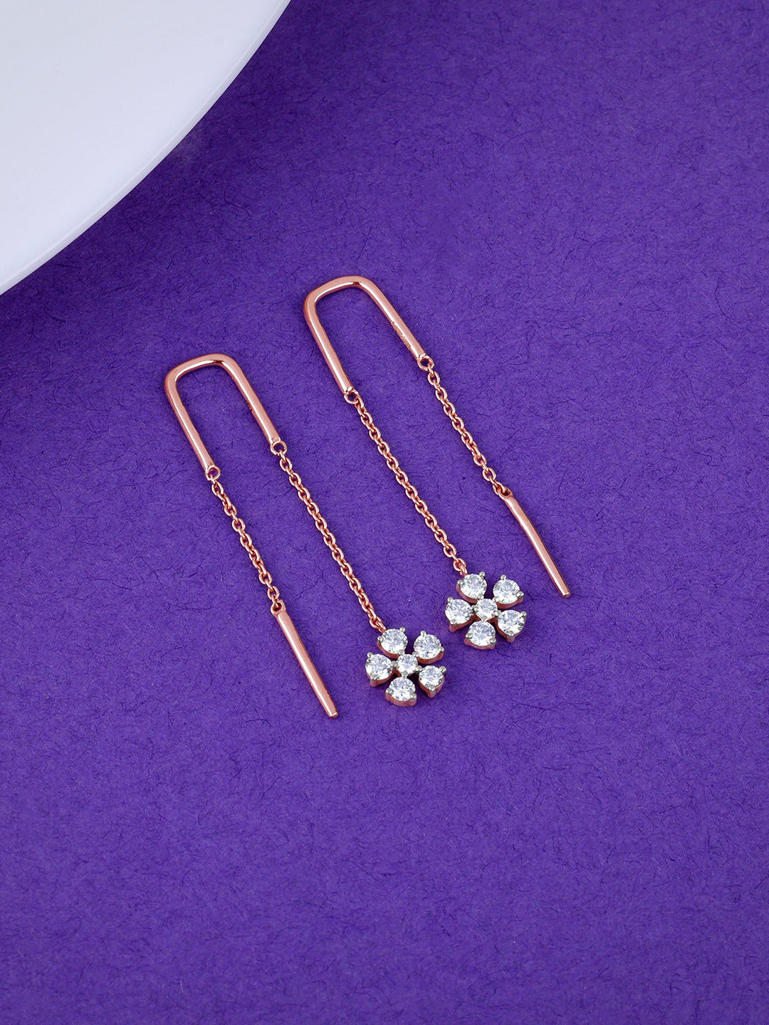 GIVA Rose Gold Floral Sui Dhaga Diamond Earrings-1.62 gms