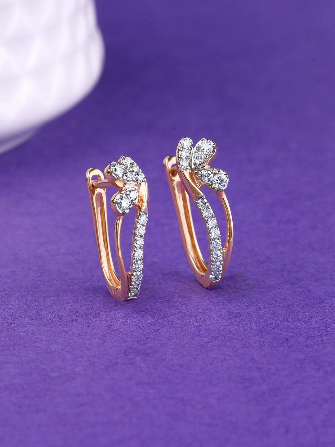 GIVA Women Rose Gold Flowery Diamond Earrings-2.15 gms