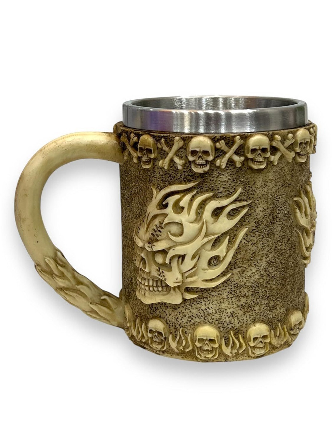 AUGEN Brown And Silver-Toned Stainless Steel 3D Textured Double Wall Matte Mug-400ml