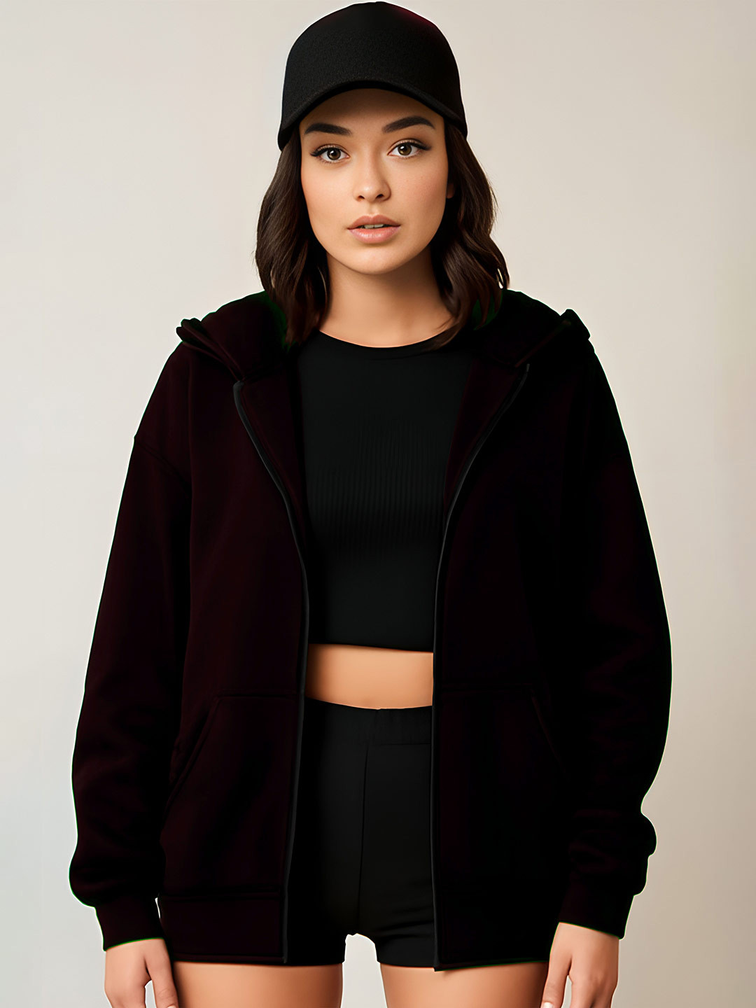 Kushi Flyer Women Zip Detail Long Sleeve Hooded Front-Open Sweatshirt