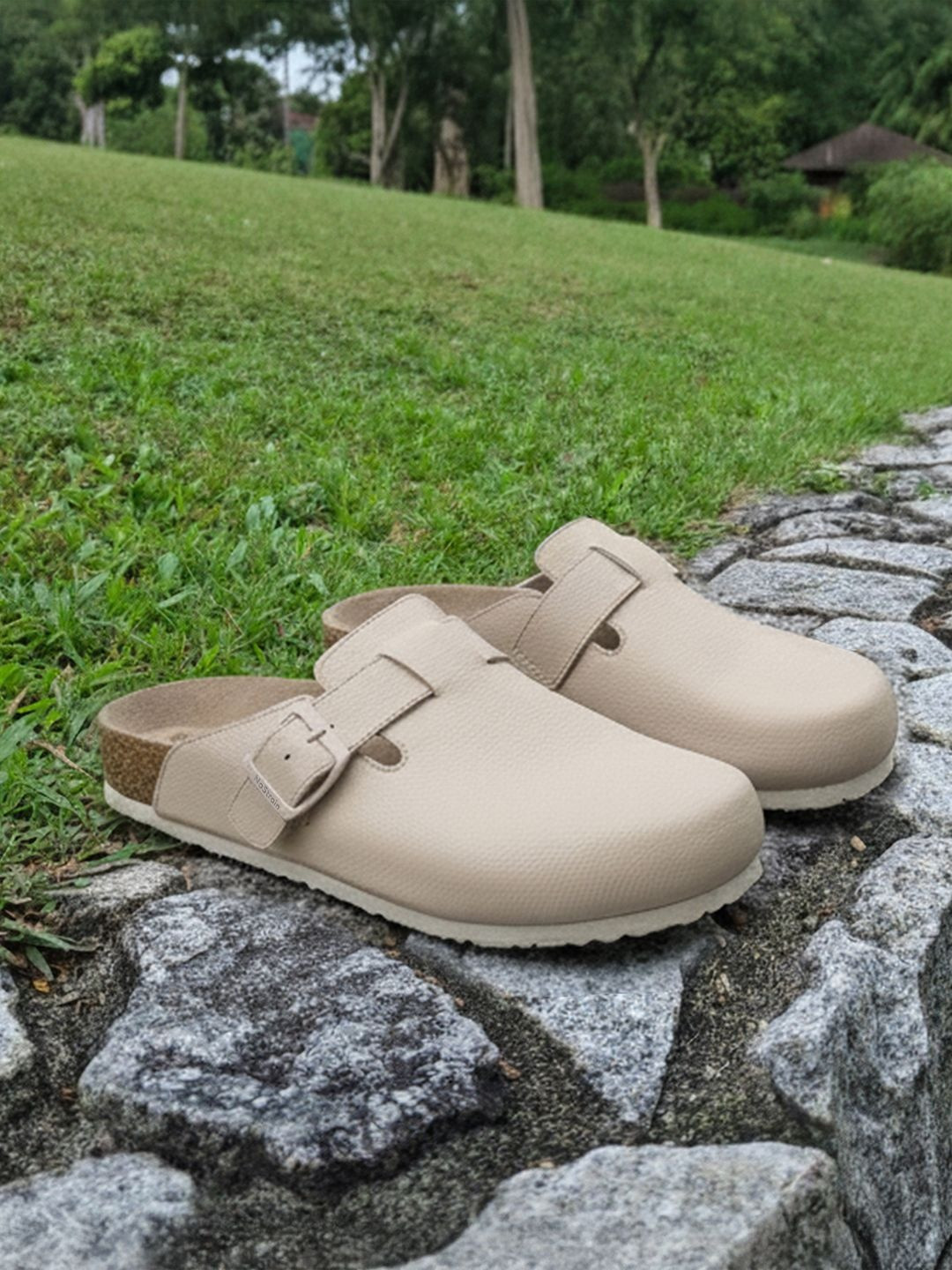 NoStrain Women's Mule Cork Shoes With Adjustable Buckle.