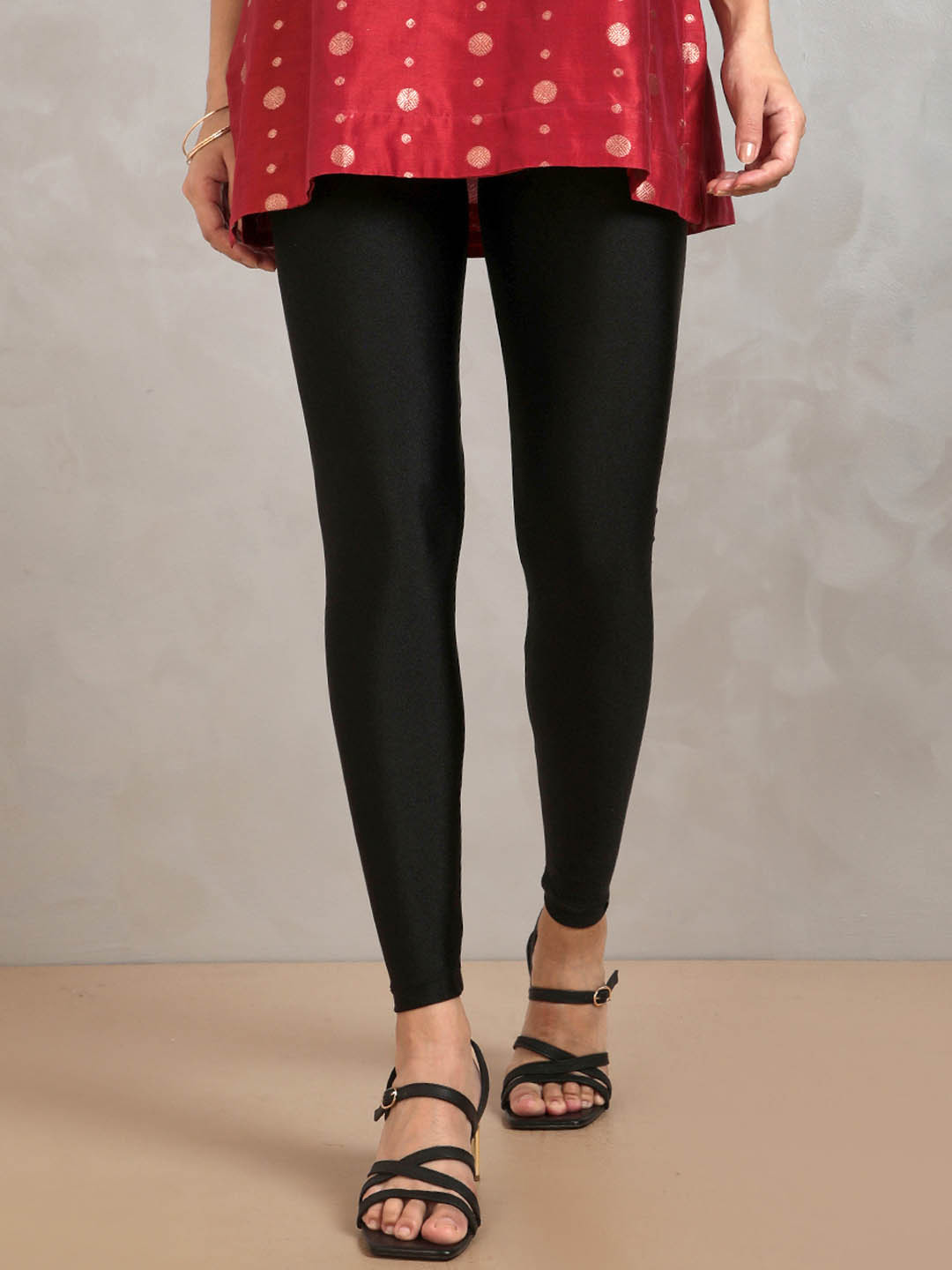 TWIN BIRDS Women Nylon Solid Black Shimmer Legging