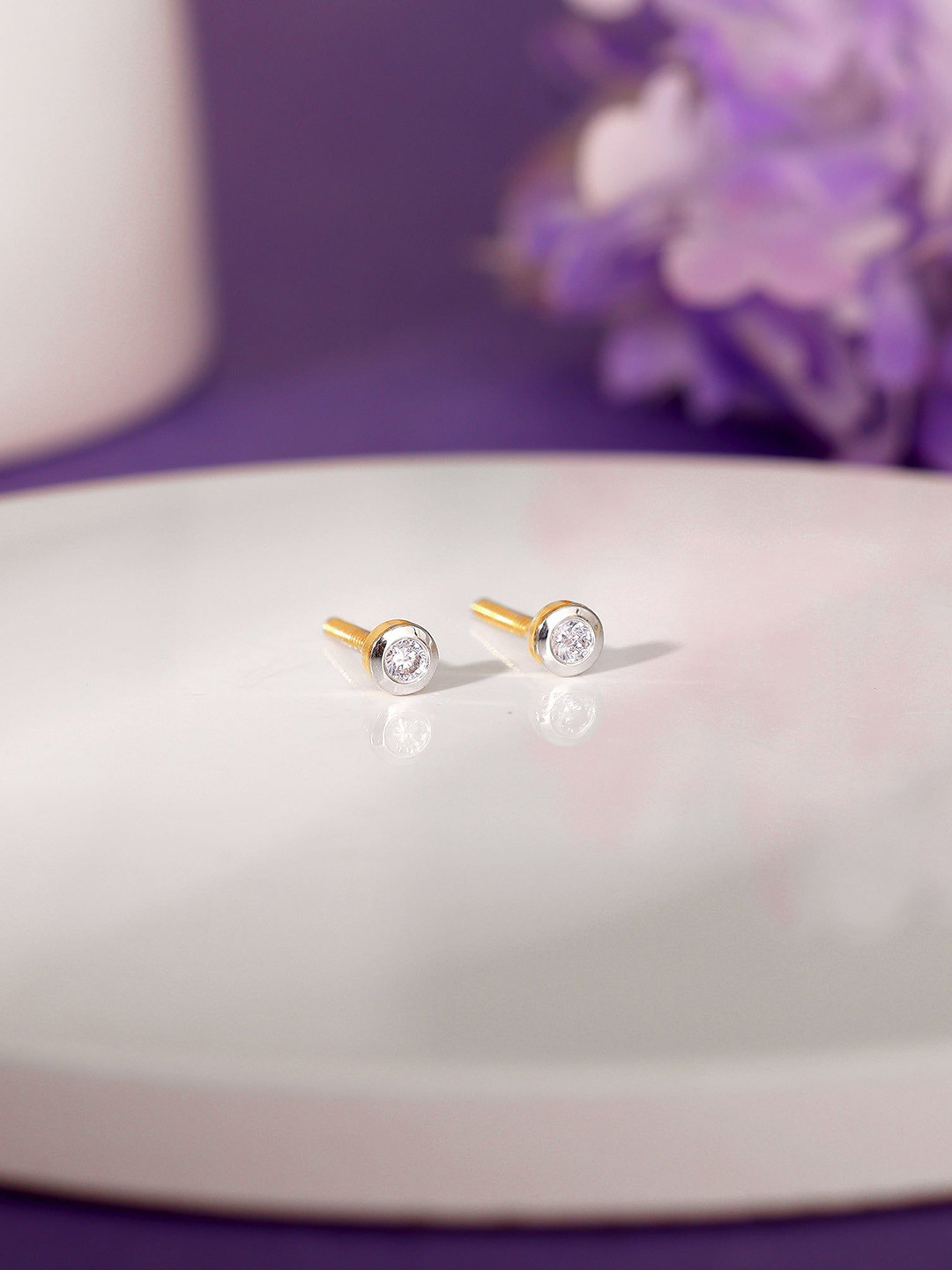 GIVA Women Gold Mimo Diamond Stud Earrings-1.52 gms