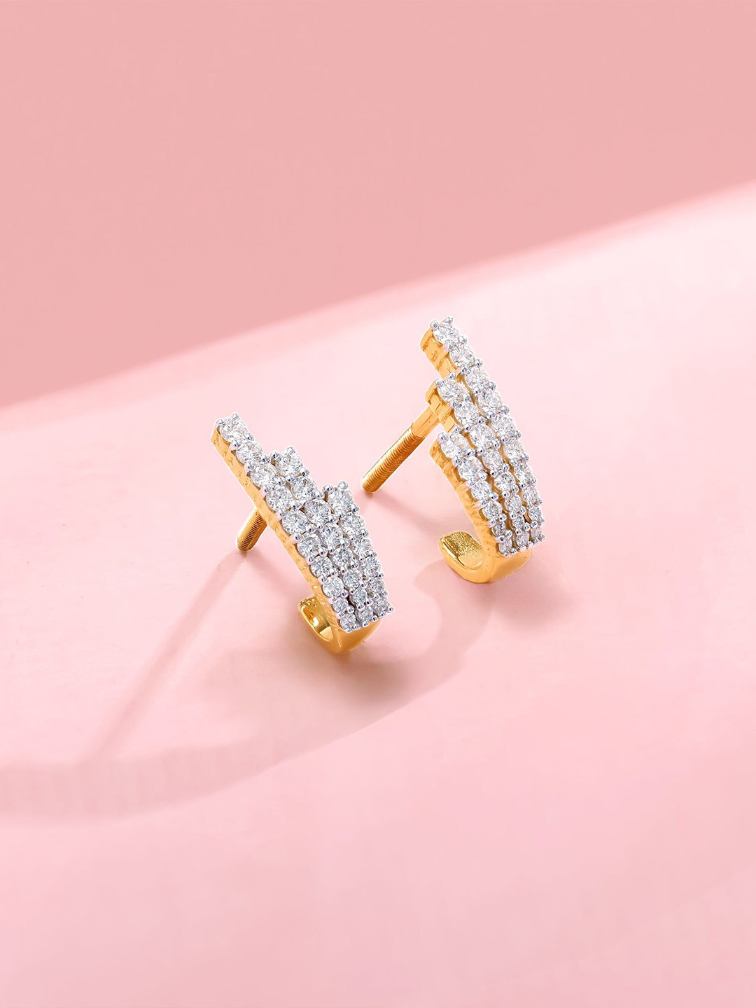 GIVA Gold Lumiere Semi Hoop Earrings Diamond-3.118 gms