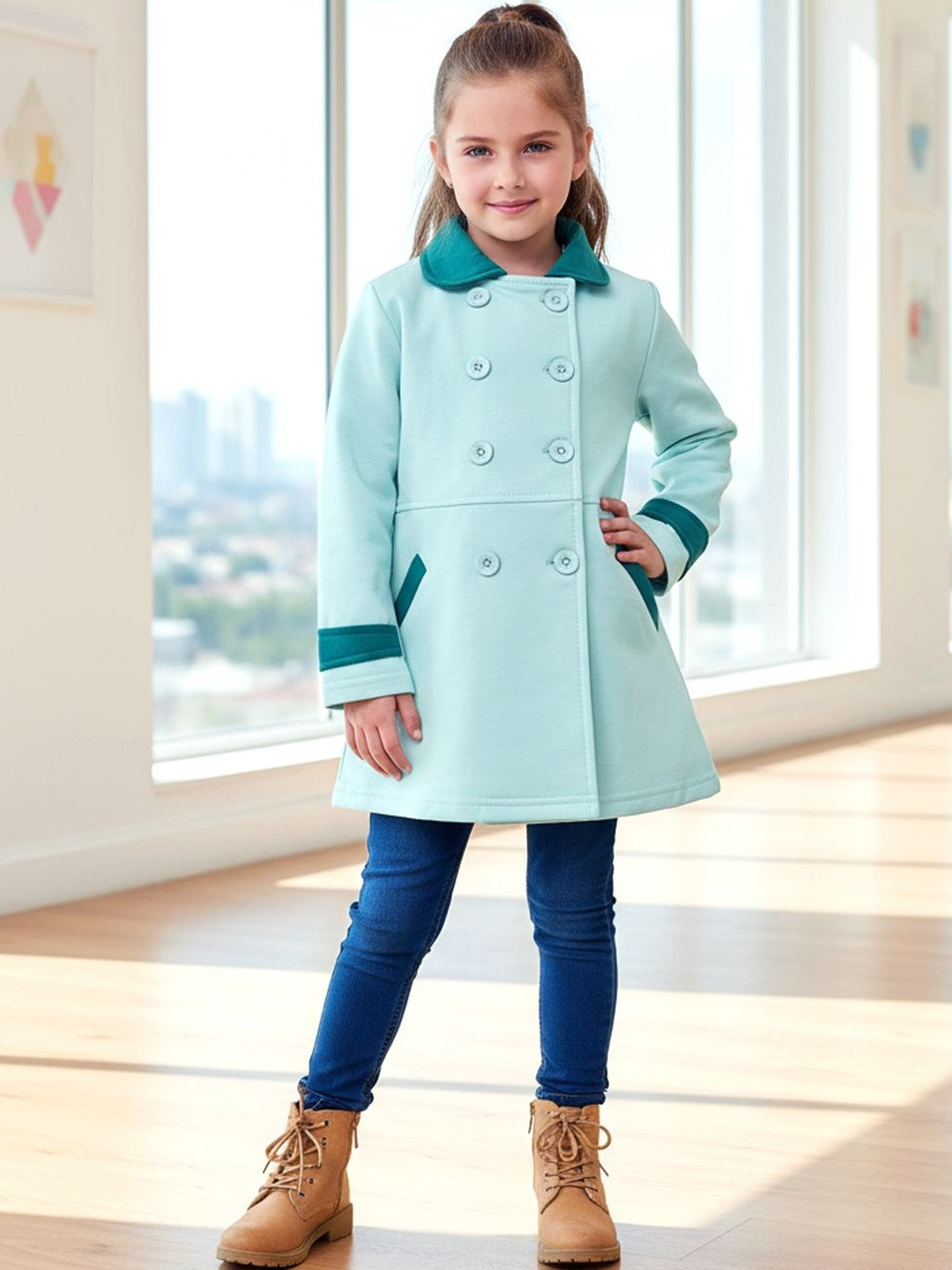 Naughty Ninos Girls Double Breasted Hip Length Pea Coat