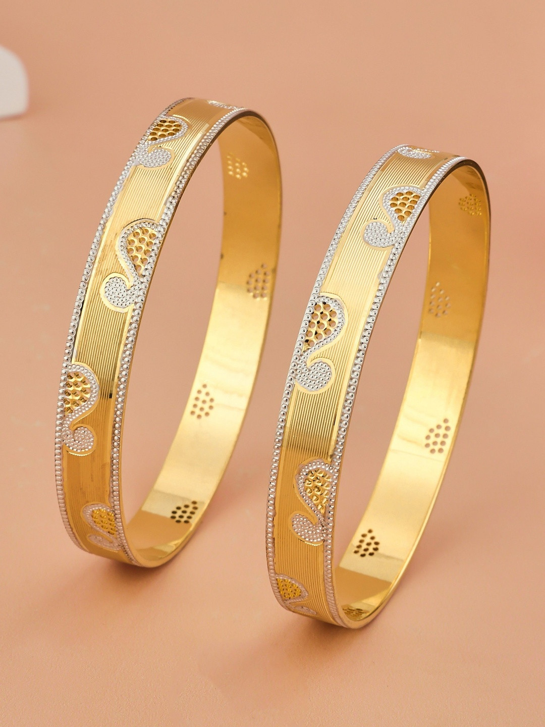 Divastri Women Gold Plated Set of 2 in Brass Bangles Set