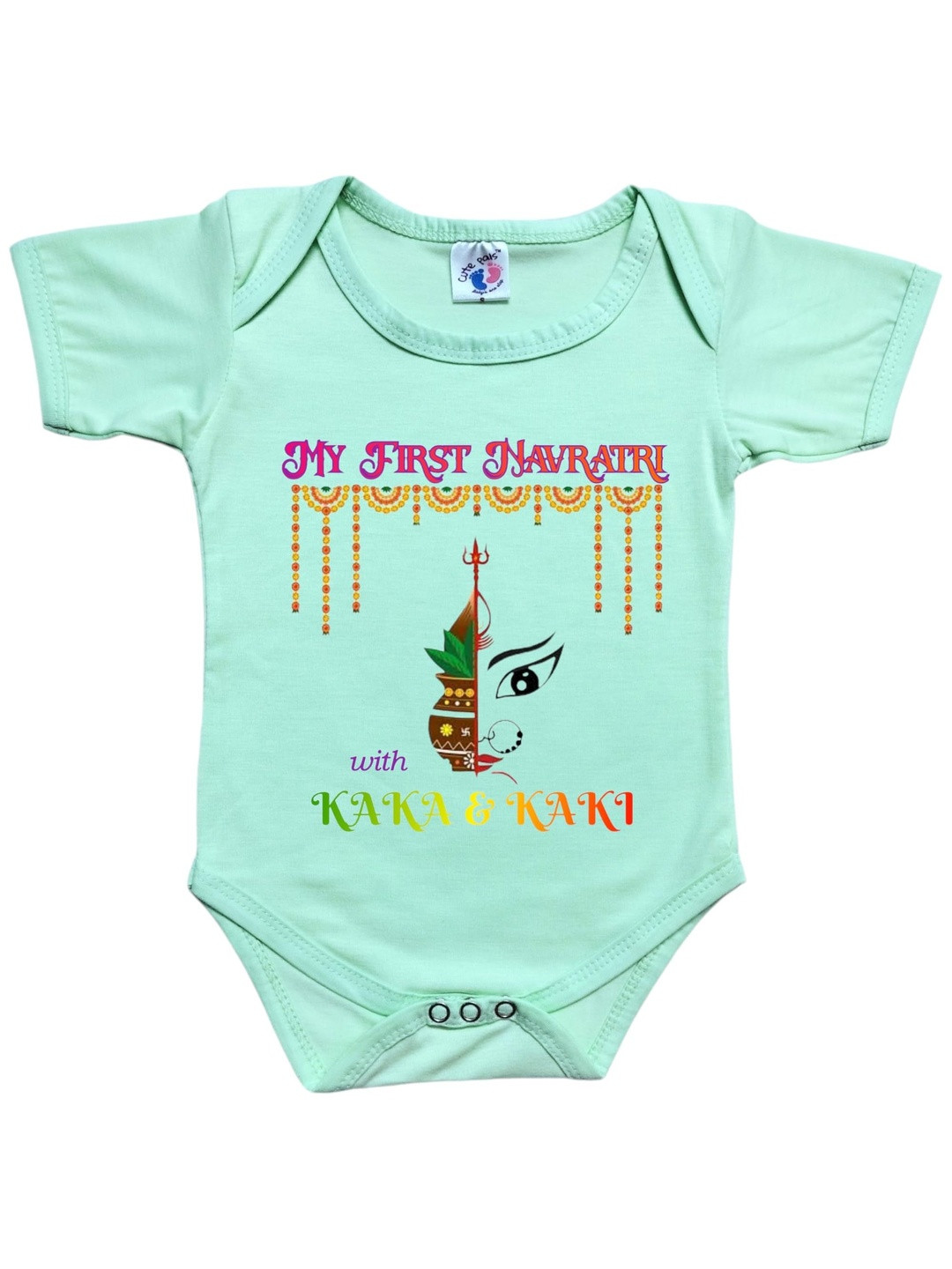 Cute Pals Infants My First Navratri Durga Puja with Kaka and Kaki Printed Cotton Bodysuit