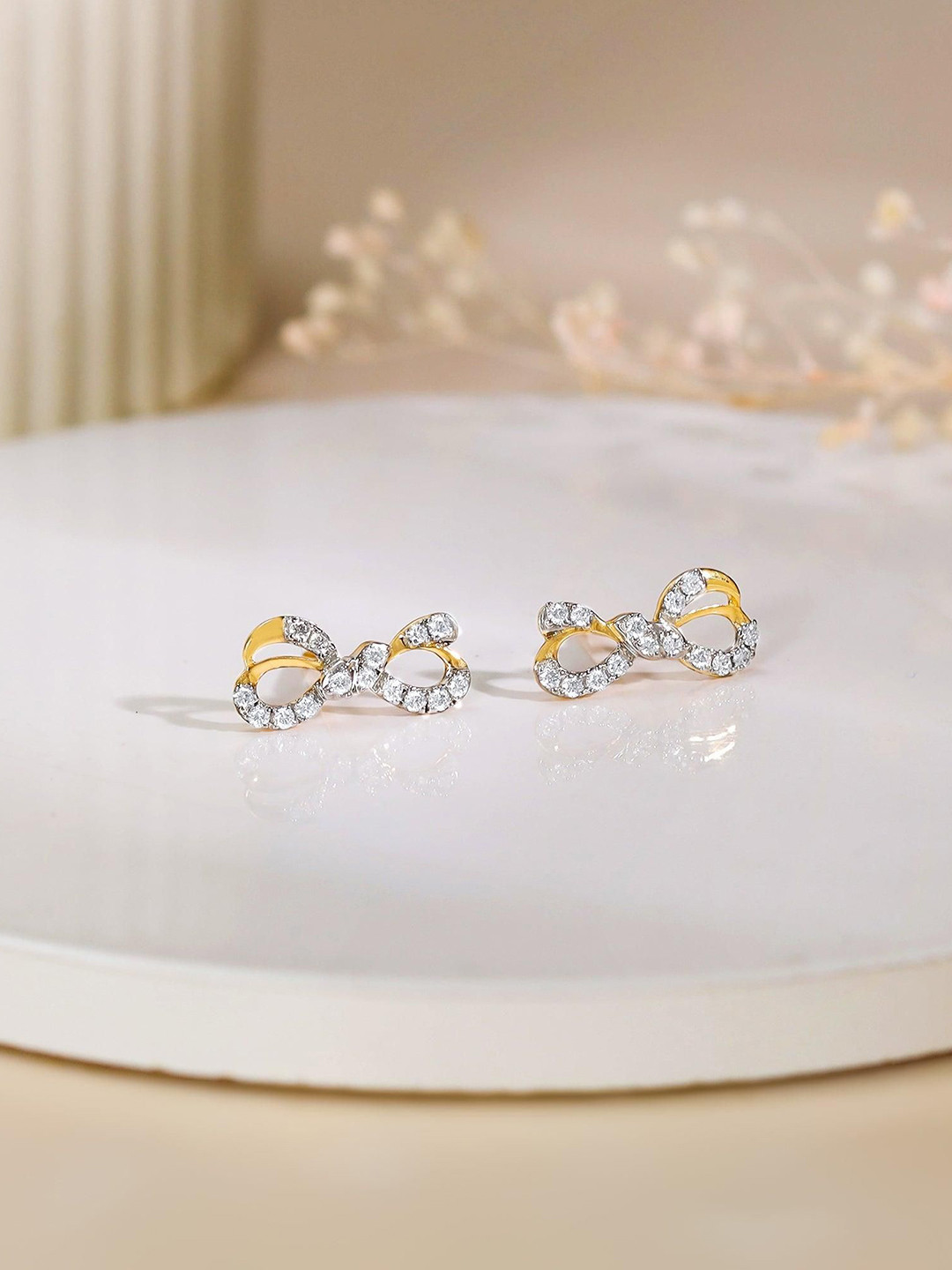 GIVA 18Kt Gold Ribbon Love Earrings Lab Grown Diamond-1.26 gms