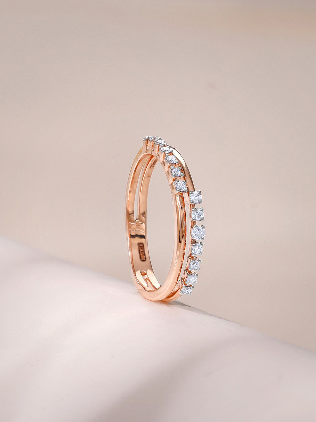 GIVA Women Rose Gold Twine of Grace Diamond Ring-2.22 gms