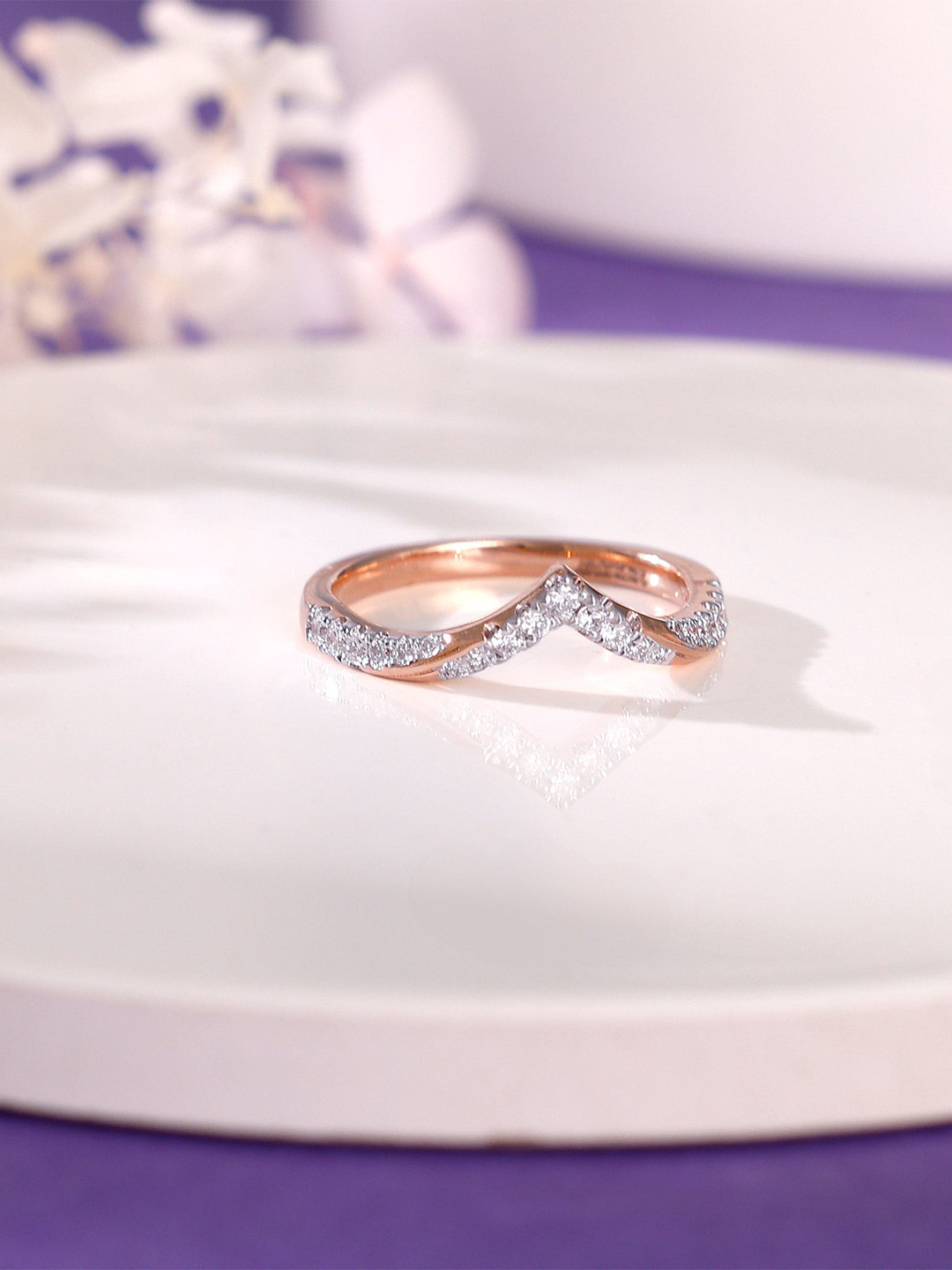 GIVA Rose Gold Vanki Love Diamond Ring-2.54 gms