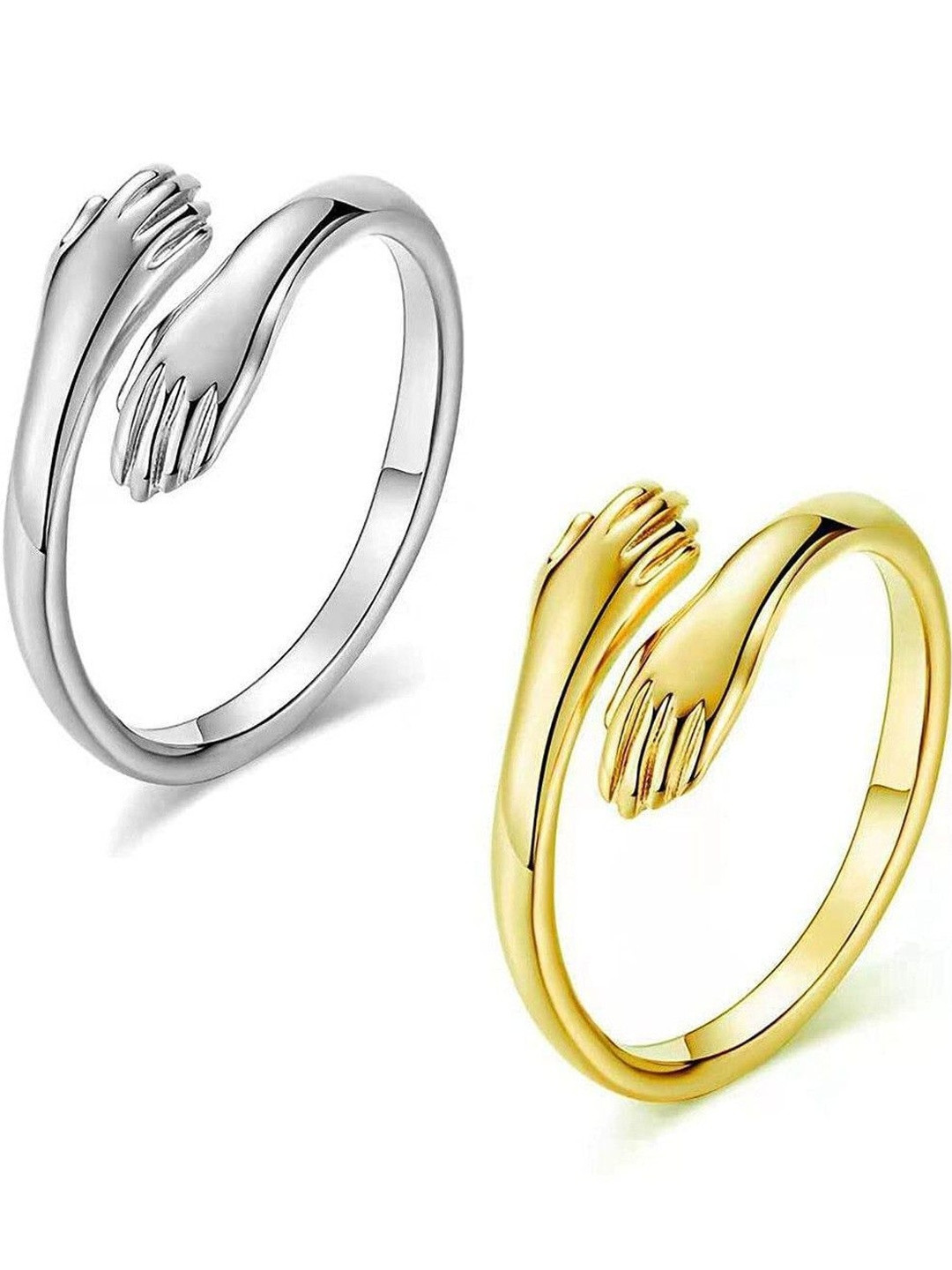 J.S ENTERPRISES Unisex Set of 2 Stainless Steel Hand-Shaped Finger Rings