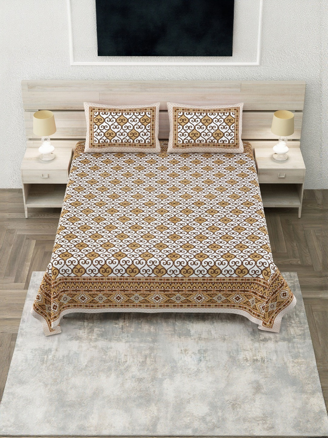 SP DESIGNS Ethnic Motifs Printed Cotton Bedsheet with 2 Pillow Covers