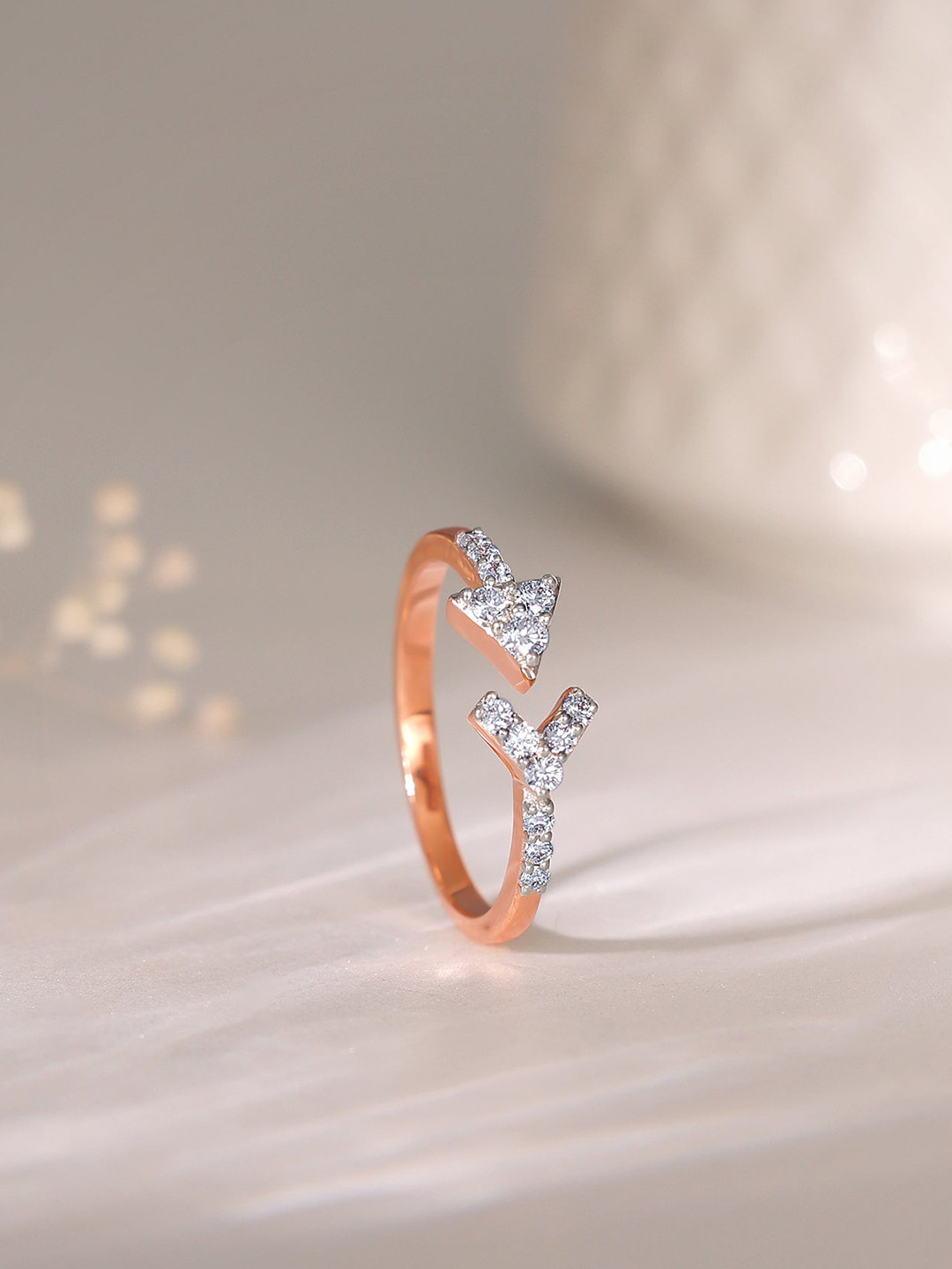 GIVA 14 Kt Rose Gold Heartshot Diamond Ring-2.062 gms