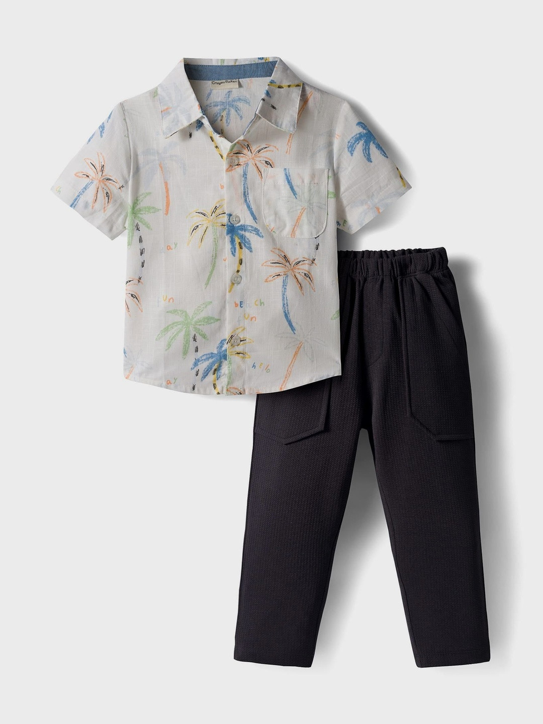 CrayonFlakes Boys Palms Printed Short Sleeves Shirt With Trouser
